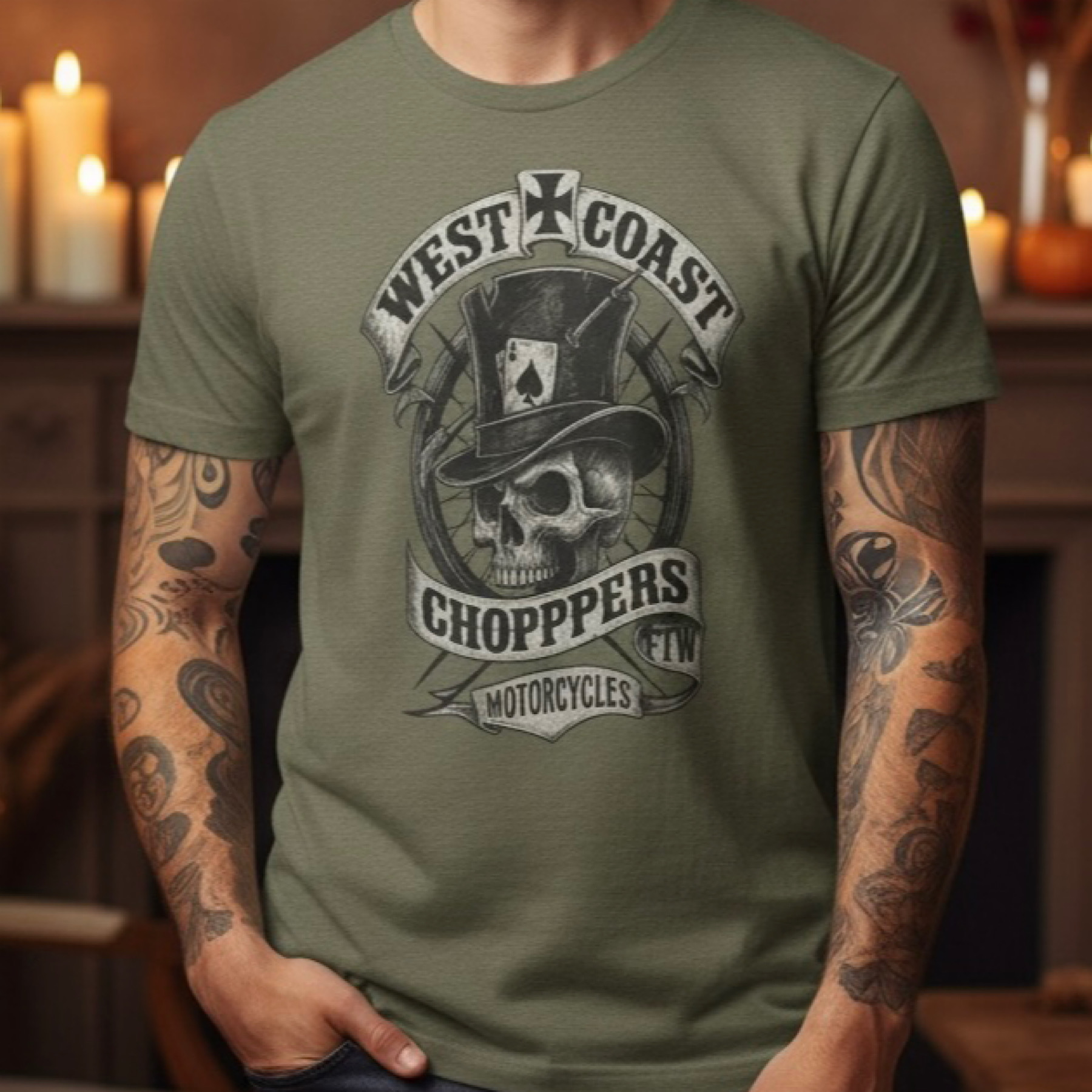 West Coast Choppers FTW Skull Top Hat Biker T-Shirt Men’s Motorcycle Graphic Tee