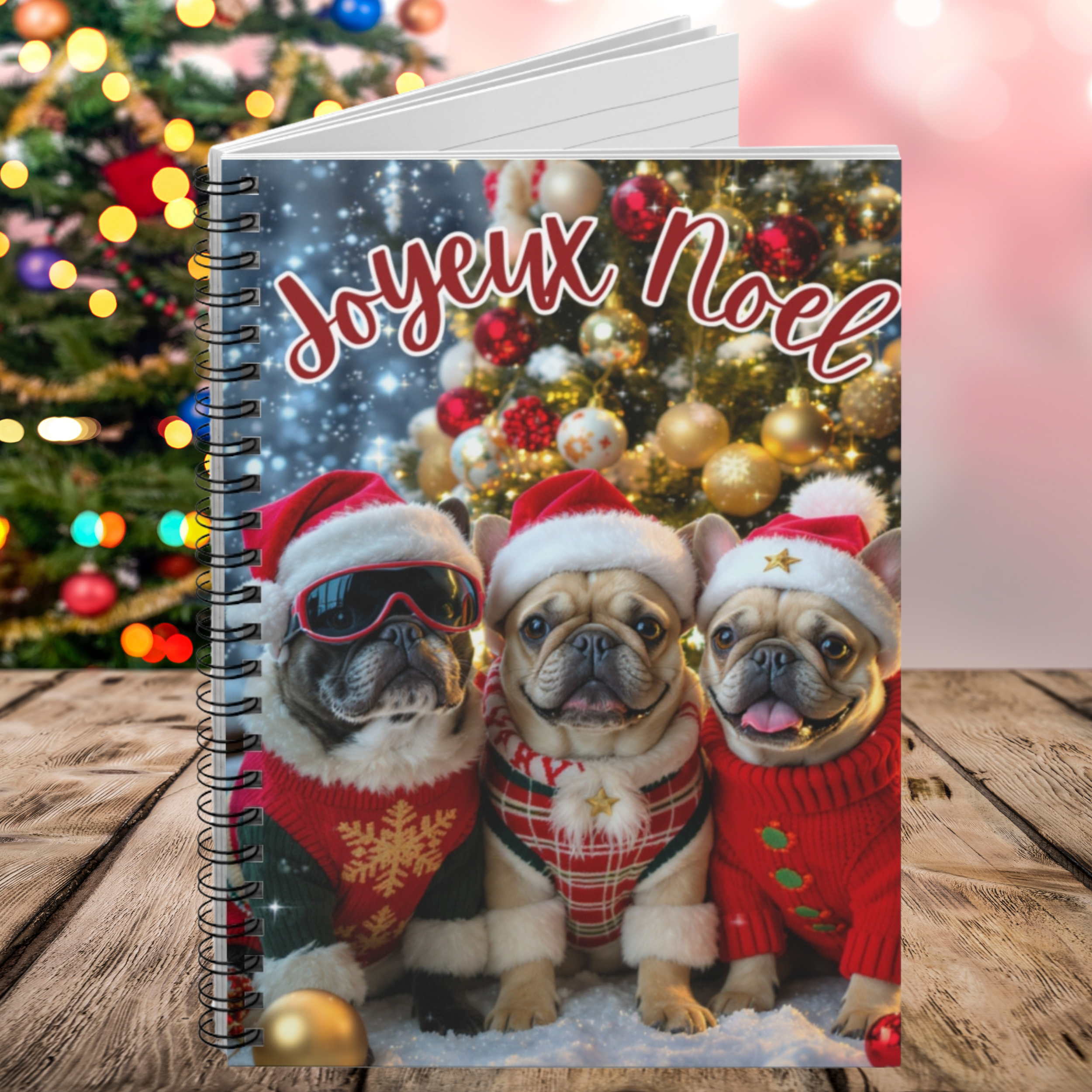 🎄 Joyeux Noël French Bulldog Spiral Notebook – Festive Holiday Journal for Dog Lovers