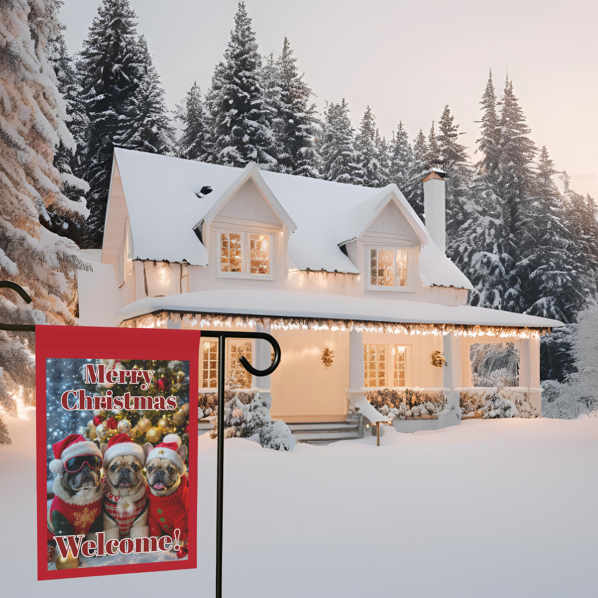 🎄 Merry Christmas French Bulldog Garden Flag – Festive Holiday Welcome Outdoor Décor | 2 Sizes Available