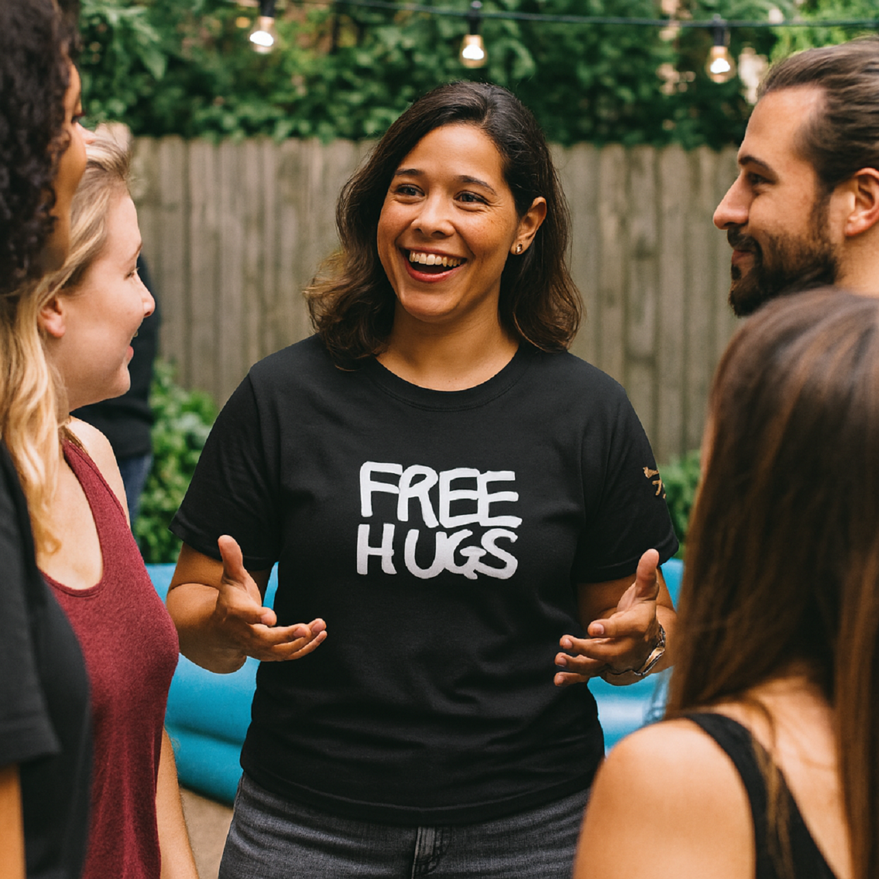 Free Hugs 100% Cotton Black T-Shirt product thumbnail image Free Hugs 100% Cotton Black T-Shirt product thumbnail image