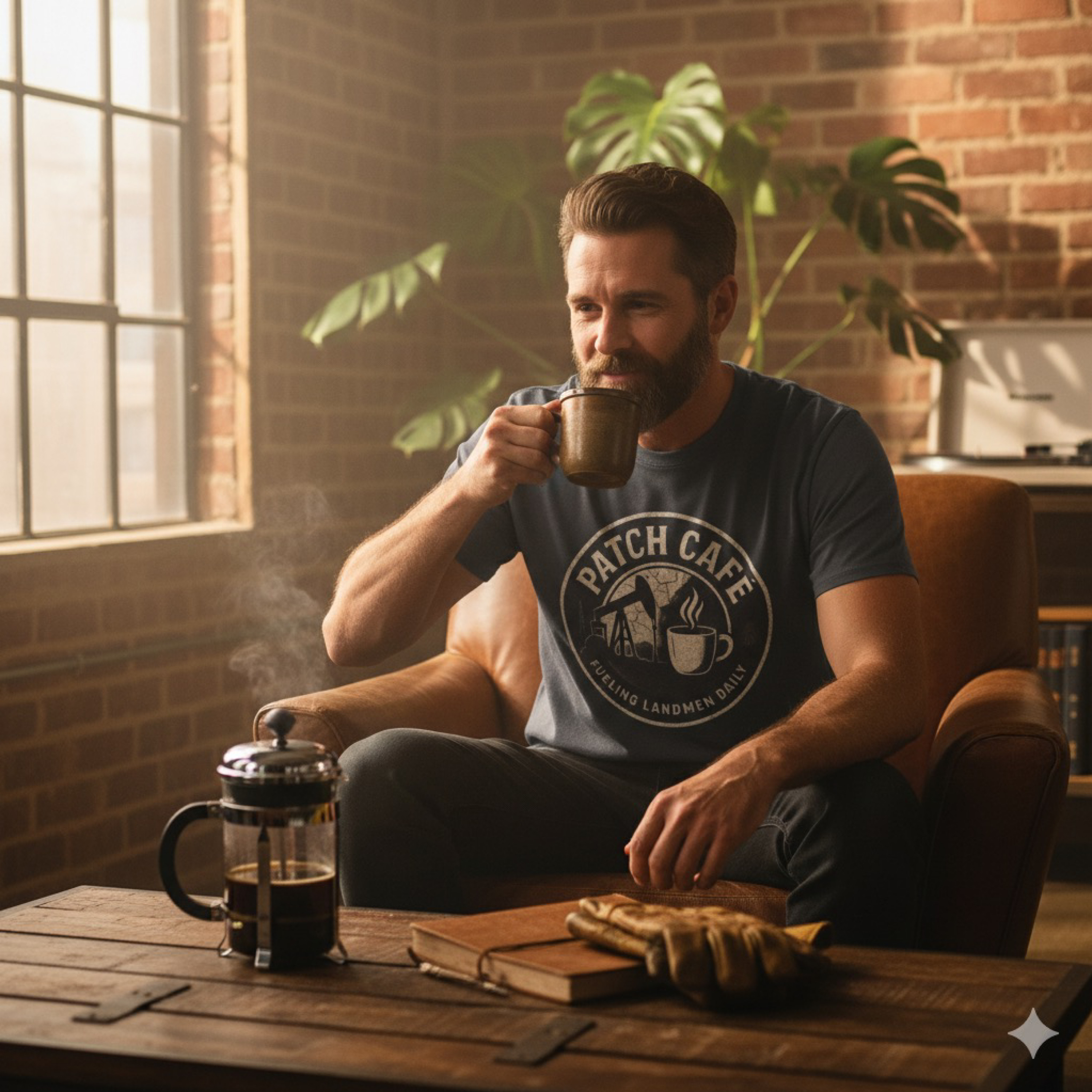 Fueling Landmen Daily Oilfield T-Shirt | Patch Café Coffee Rig Shirt | Oilfield Worker Gift | Landman TV Show Fan Tee | Gildan Cotton Shirt product thumbnail image