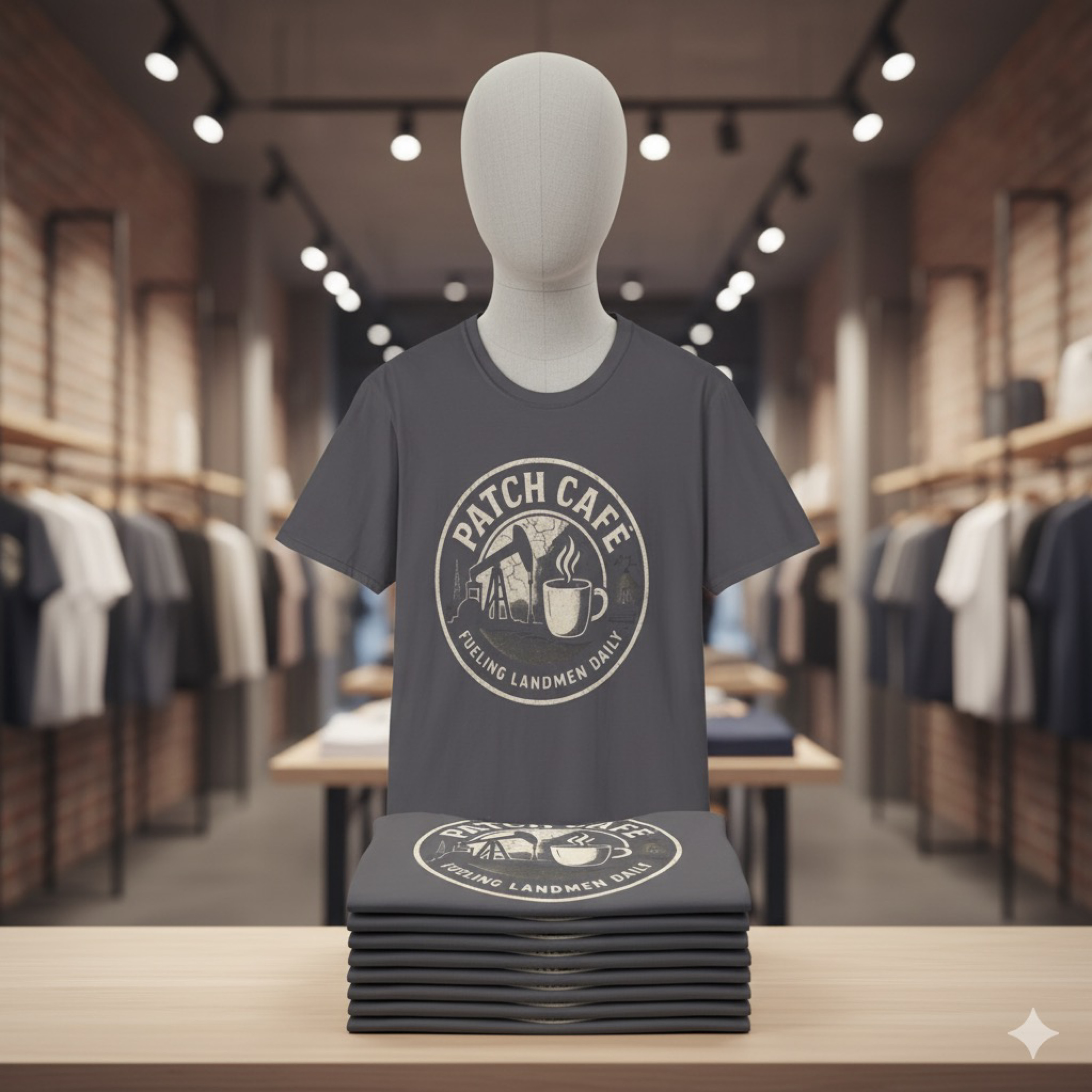 Fueling Landmen Daily Oilfield T-Shirt | Patch Café Coffee Rig Shirt | Oilfield Worker Gift | Landman TV Show Fan Tee | Gildan Cotton Shirt product thumbnail image