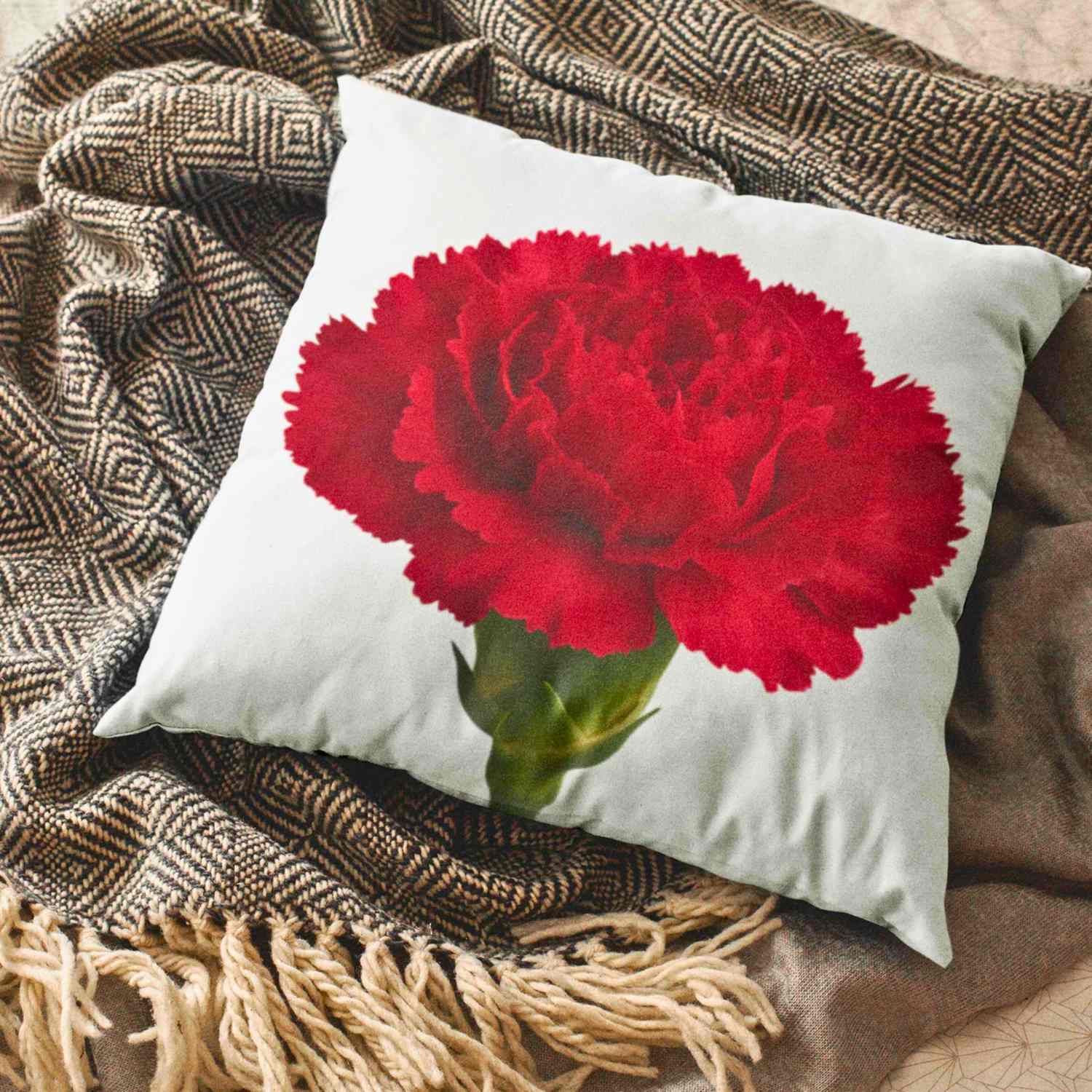 Red Carnation Cushion for Home Decor, Elegant Flower Print Pillow - Gift for Her, Mother's Day, Anniversary, Floral Throw Pillow product thumbnail image