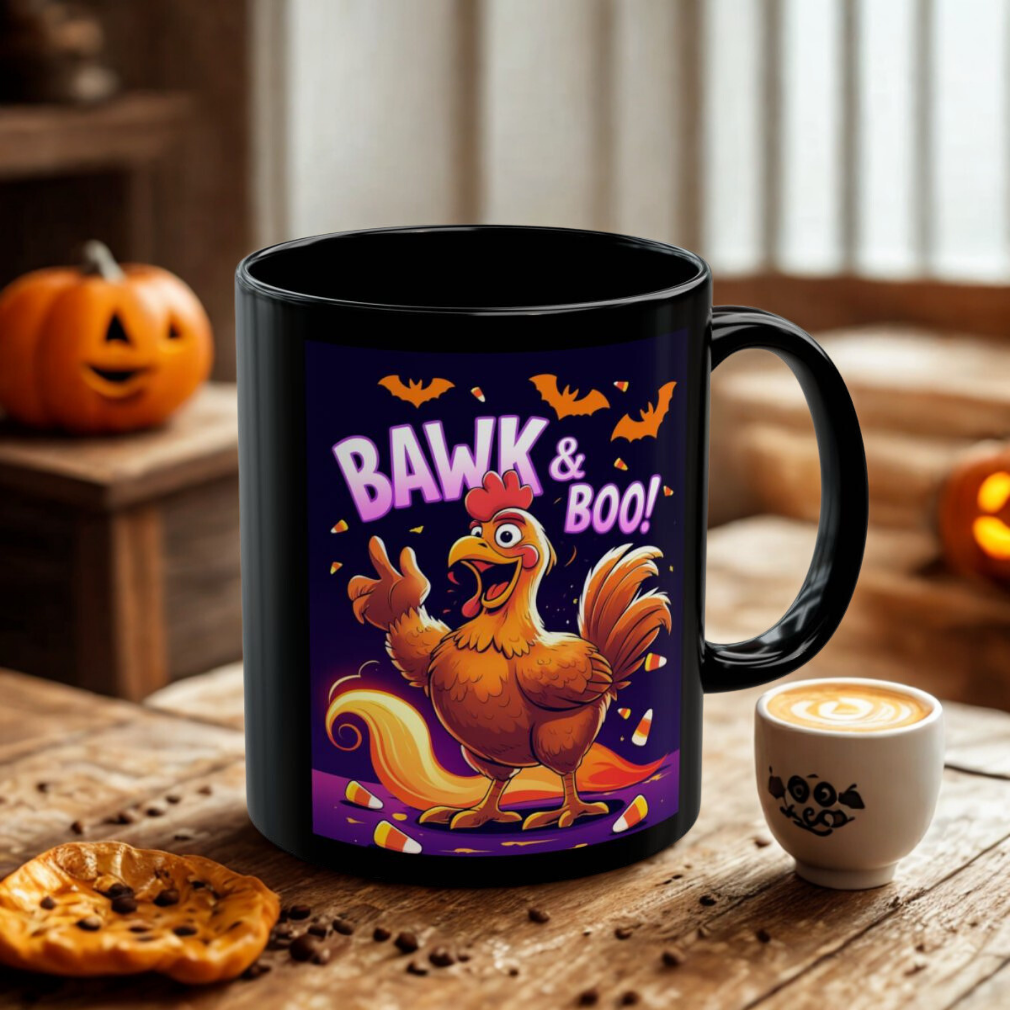 Halloween Chicken Mug Bawk And Boo Coffee Cup | Funny Farmhouse Chicken Gift | Spooky Fall Candy Corn Mug