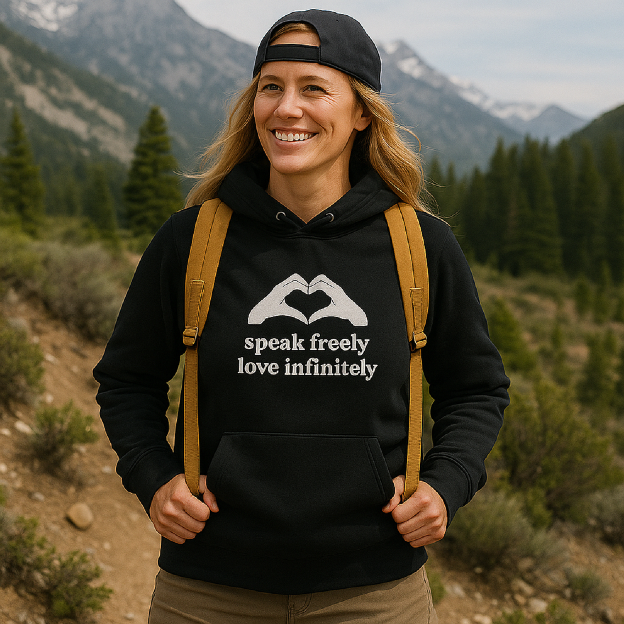 Speak Freely, Love Infinitely 100% Black Cotton Hoodie Speak Freely, Love Infinitely 100% Black Cotton Hoodie