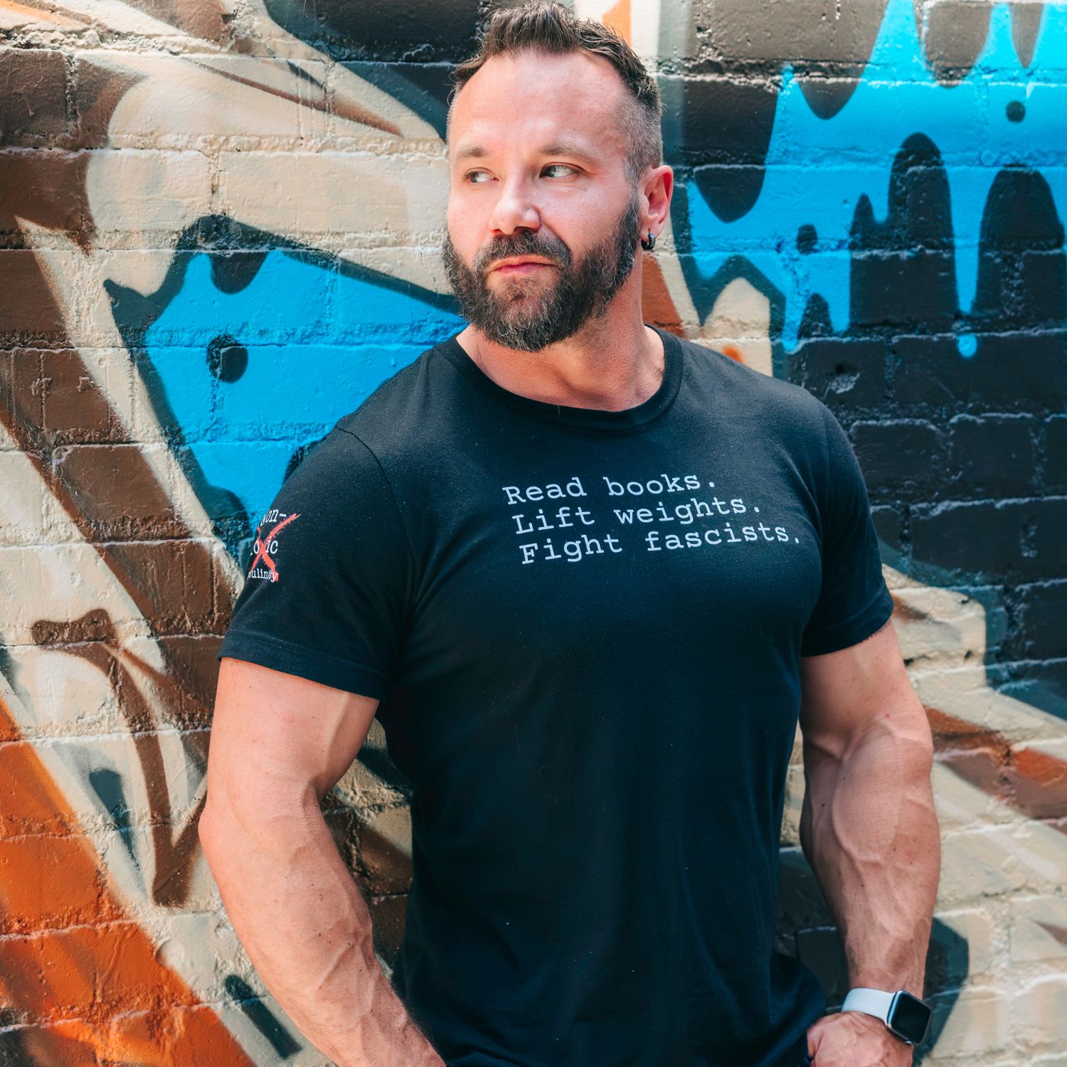 "Read Books. Lift Weights. Fight Fascists." Unisex Tee "Read Books. Lift Weights. Fight Fascists." Unisex Tee