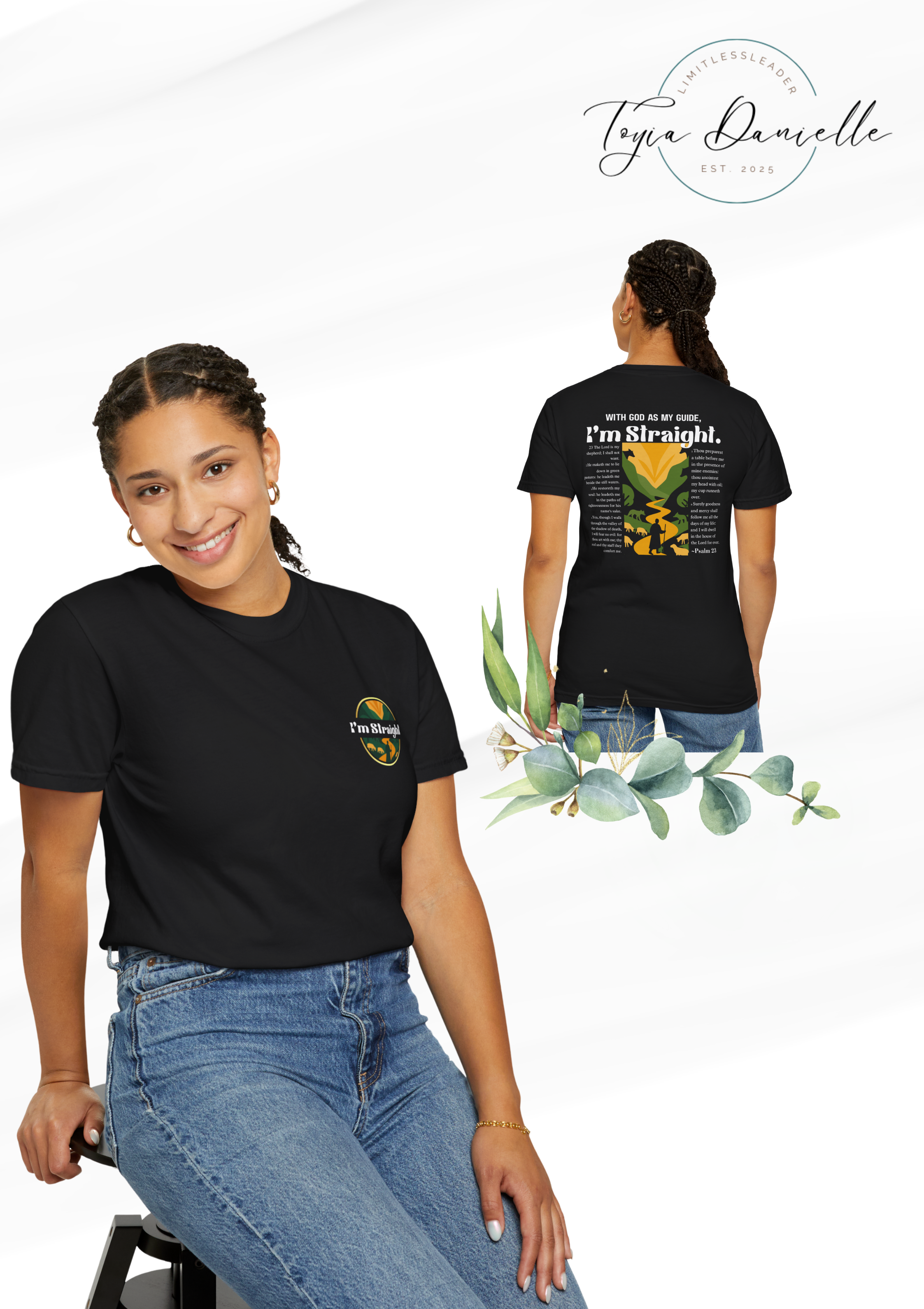 Psalm 23 Shirt - With God as My Guide I'm Straight Tee: Grace &amp; Growth Signature Line product thumbnail image