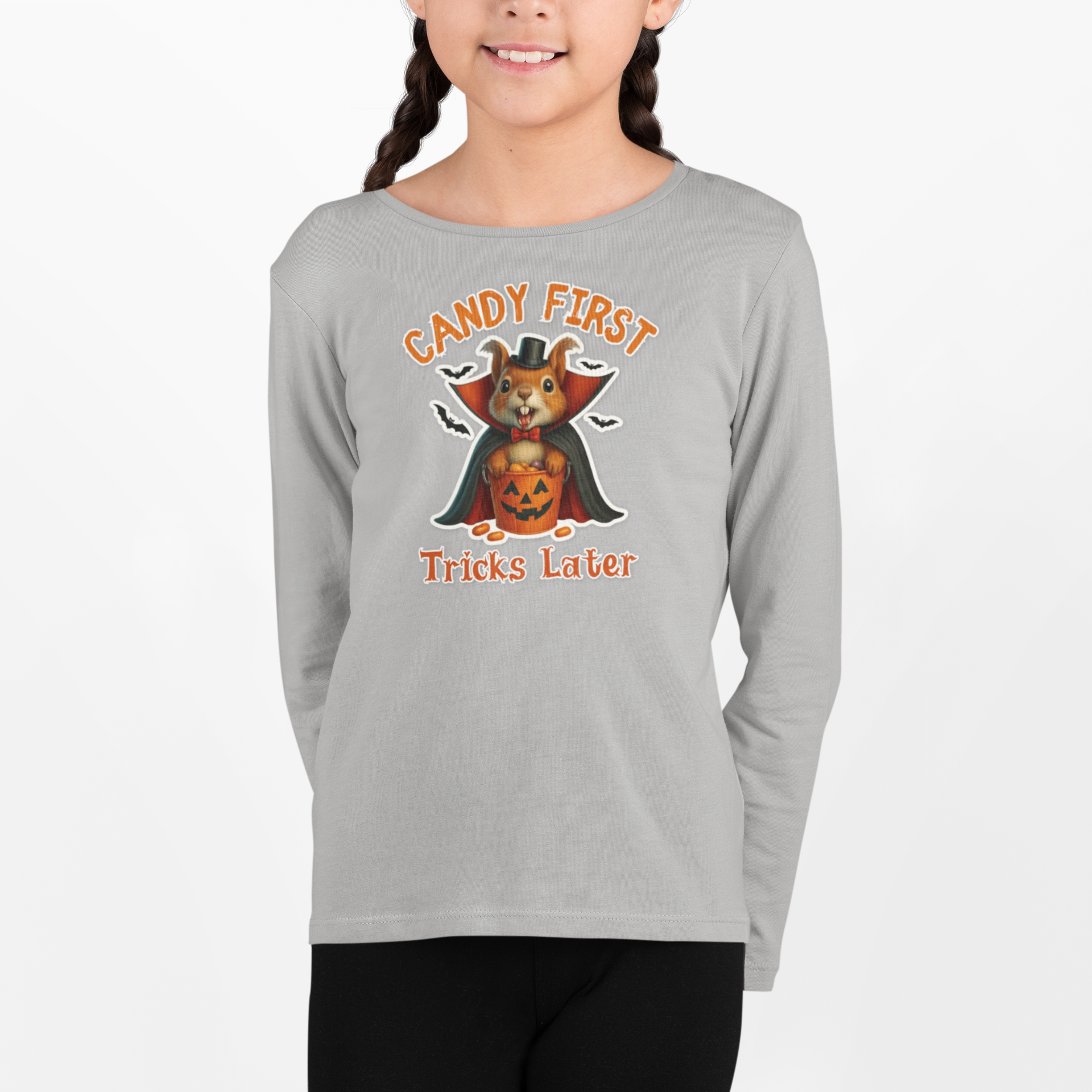 Cute Vampire Squirrel Halloween T-Shirt – “Candy First, Tricks Later” Funny Kids Trick-or-Treat Tee product thumbnail image Cute Vampire Squirrel Halloween T-Shirt – “Candy First, Tricks Later” Funny Kids Trick-or-Treat Tee product thumbnail image