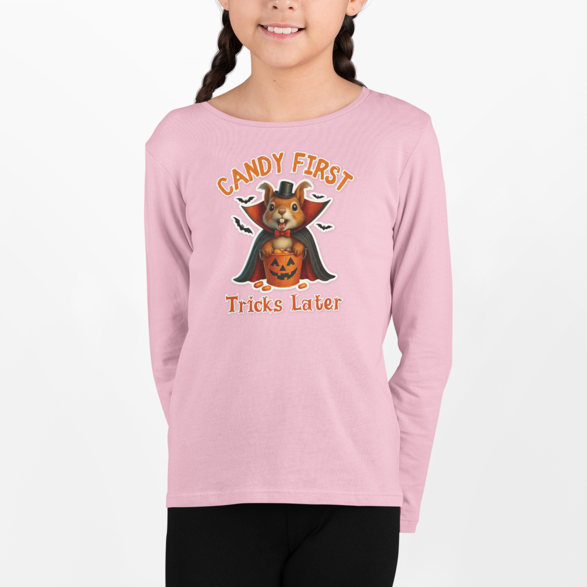 Cute Vampire Squirrel Halloween T-Shirt – “Candy First, Tricks Later” Funny Kids Trick-or-Treat Tee product thumbnail image Cute Vampire Squirrel Halloween T-Shirt – “Candy First, Tricks Later” Funny Kids Trick-or-Treat Tee product thumbnail image