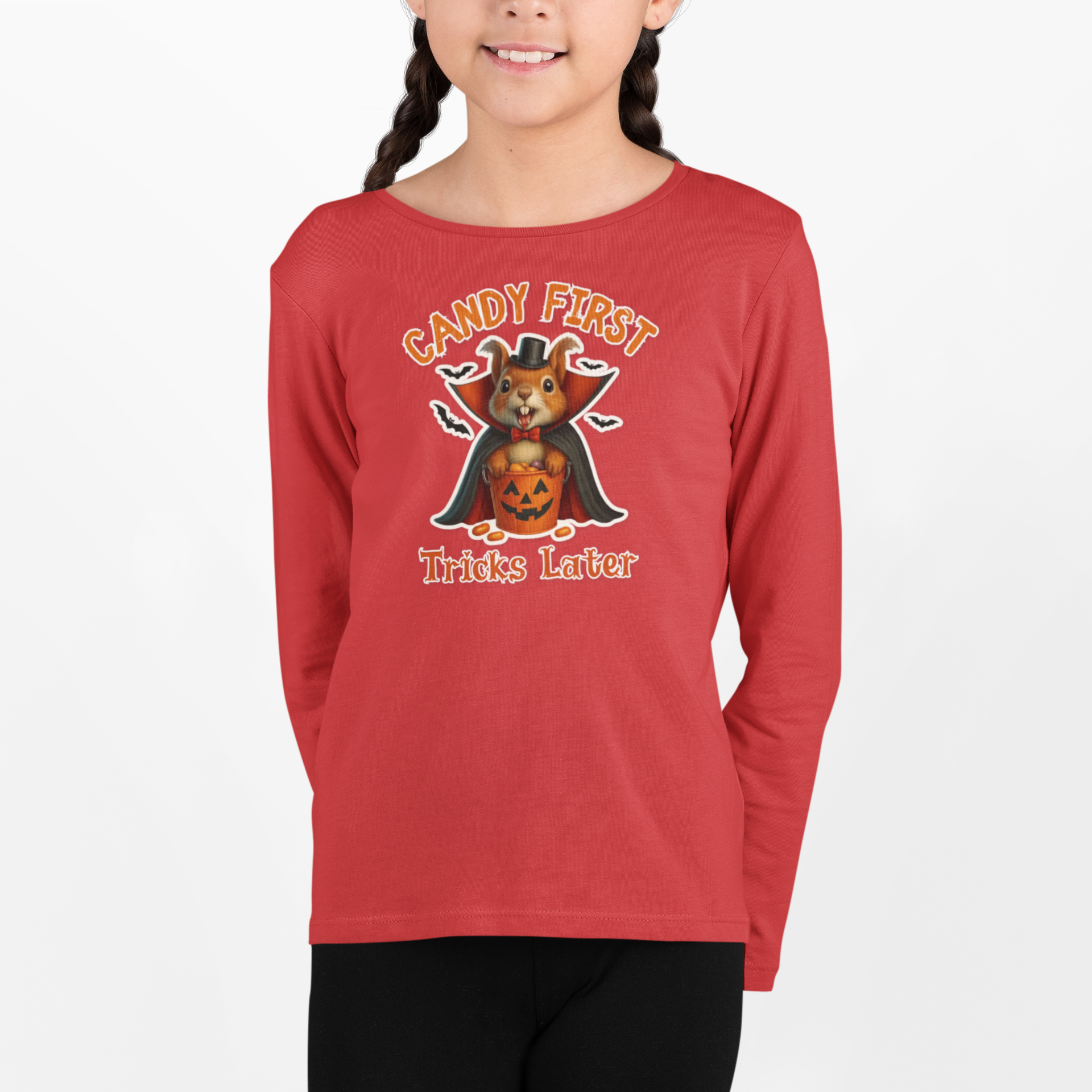 Cute Vampire Squirrel Halloween T-Shirt – “Candy First, Tricks Later” Funny Kids Trick-or-Treat Tee product thumbnail image Cute Vampire Squirrel Halloween T-Shirt – “Candy First, Tricks Later” Funny Kids Trick-or-Treat Tee product thumbnail image