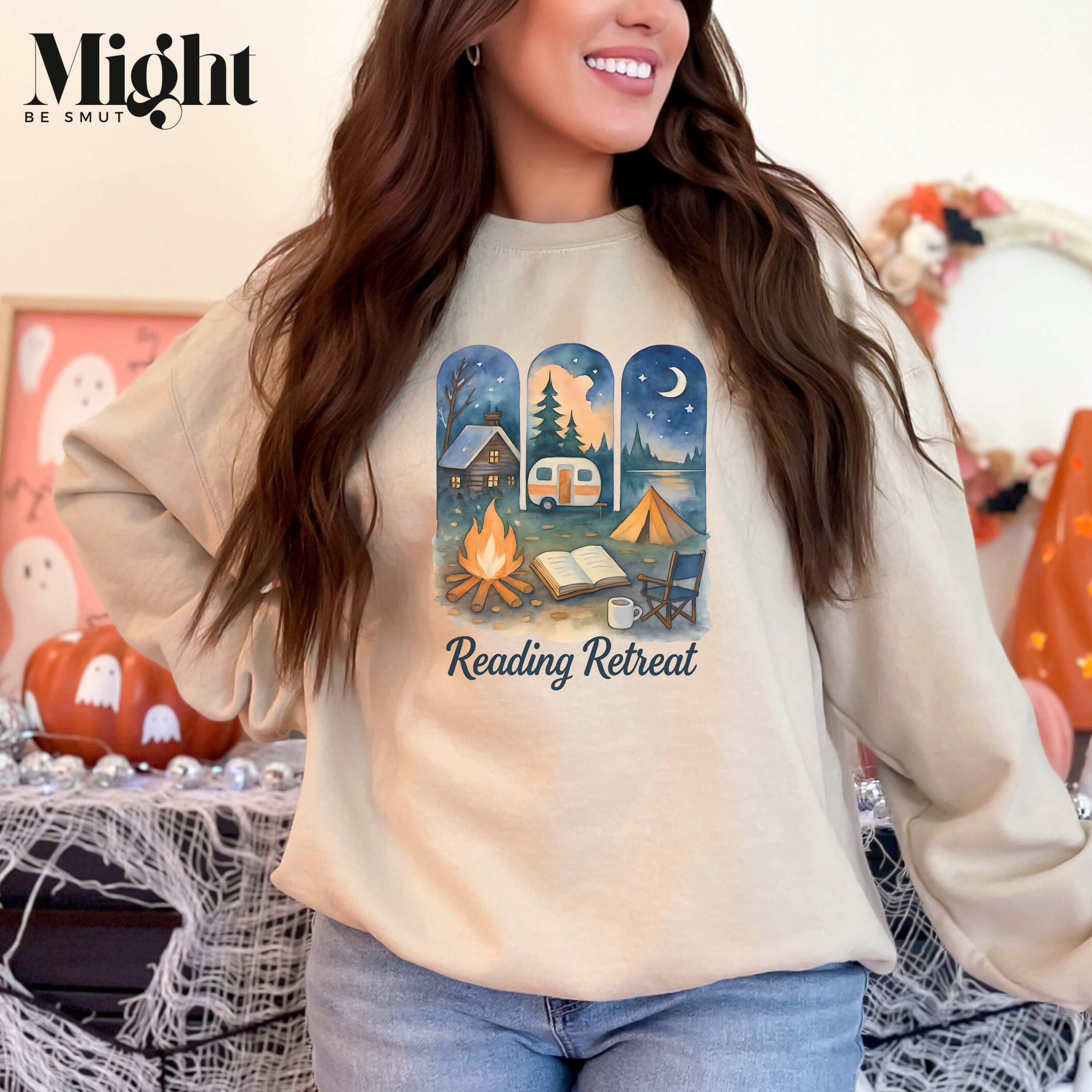 Crewneck Sweatshirt – Reading Retreat Bookish Watercolor Design product thumbnail image