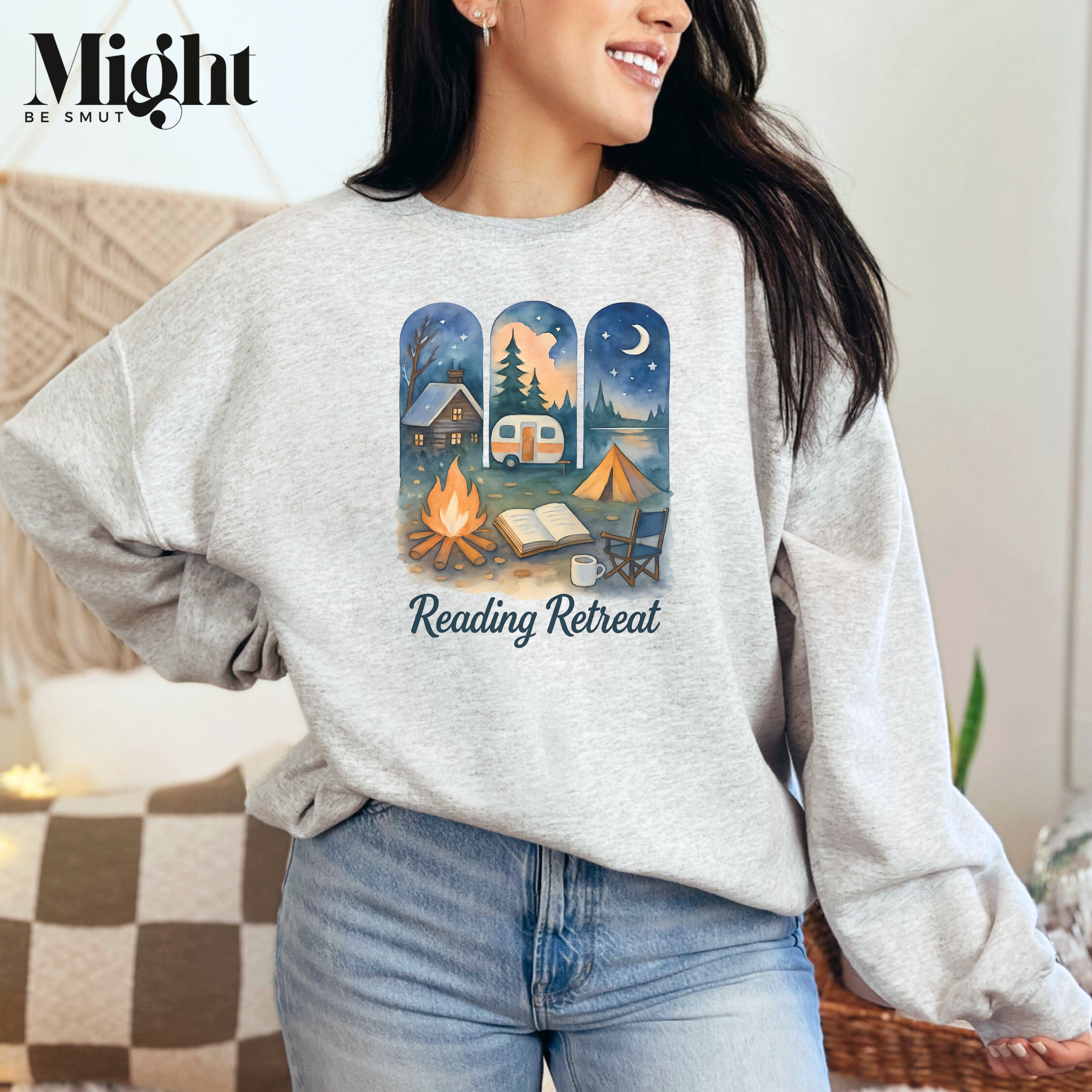 Crewneck Sweatshirt – Reading Retreat Bookish Watercolor Design product thumbnail image Crewneck Sweatshirt – Reading Retreat Bookish Watercolor Design product thumbnail image