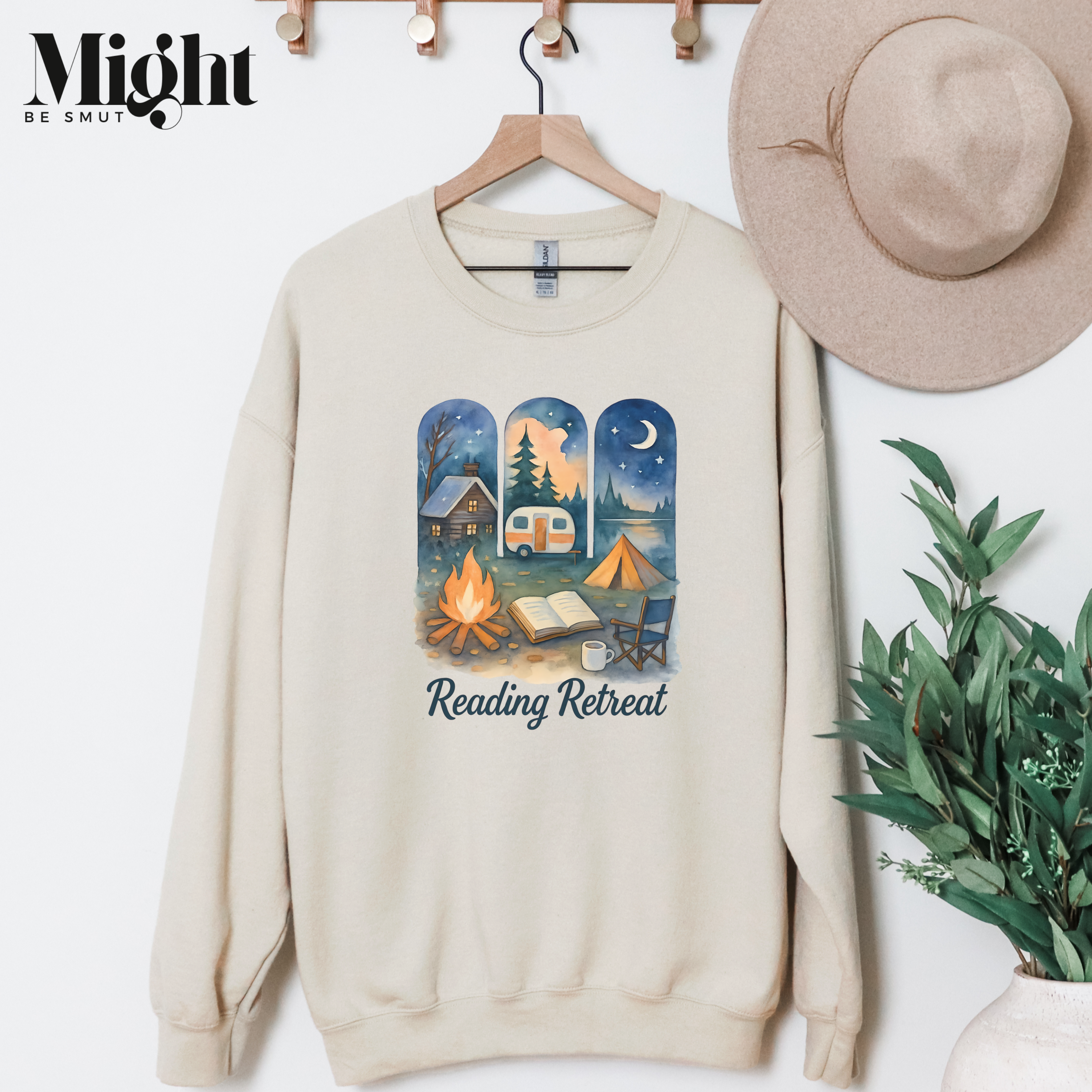 Crewneck Sweatshirt – Reading Retreat Bookish Watercolor Design product thumbnail image Crewneck Sweatshirt – Reading Retreat Bookish Watercolor Design product thumbnail image