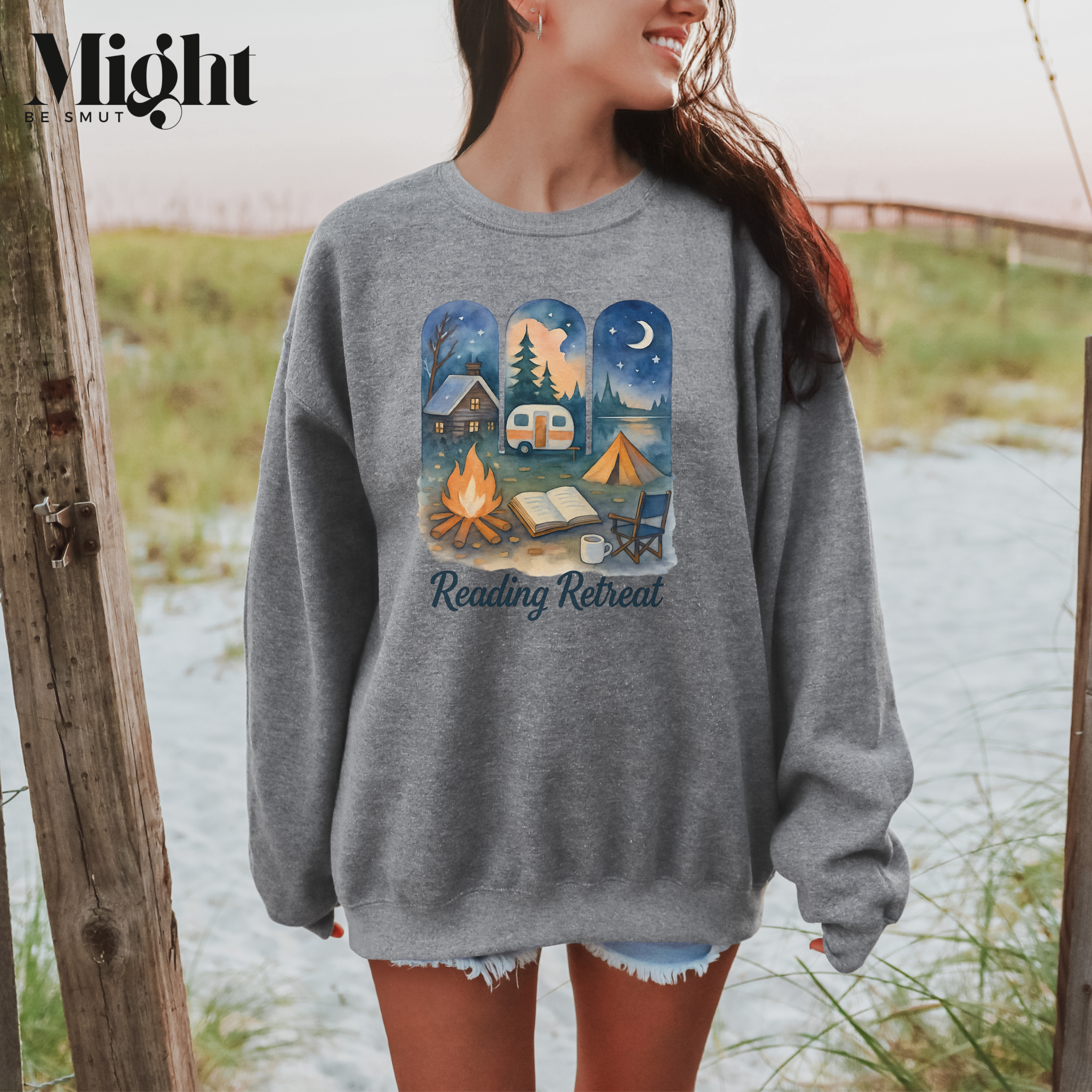 Crewneck Sweatshirt – Reading Retreat Bookish Watercolor Design product thumbnail image Crewneck Sweatshirt – Reading Retreat Bookish Watercolor Design product thumbnail image