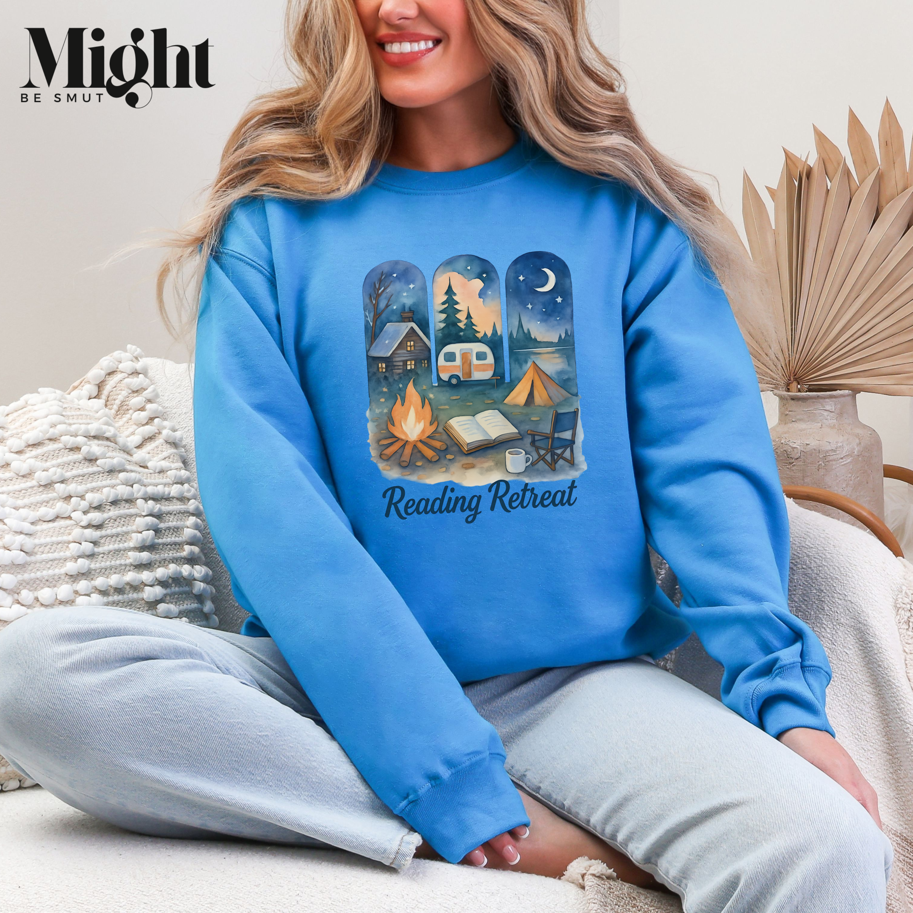 Crewneck Sweatshirt – Reading Retreat Bookish Watercolor Design product thumbnail image Crewneck Sweatshirt – Reading Retreat Bookish Watercolor Design product thumbnail image