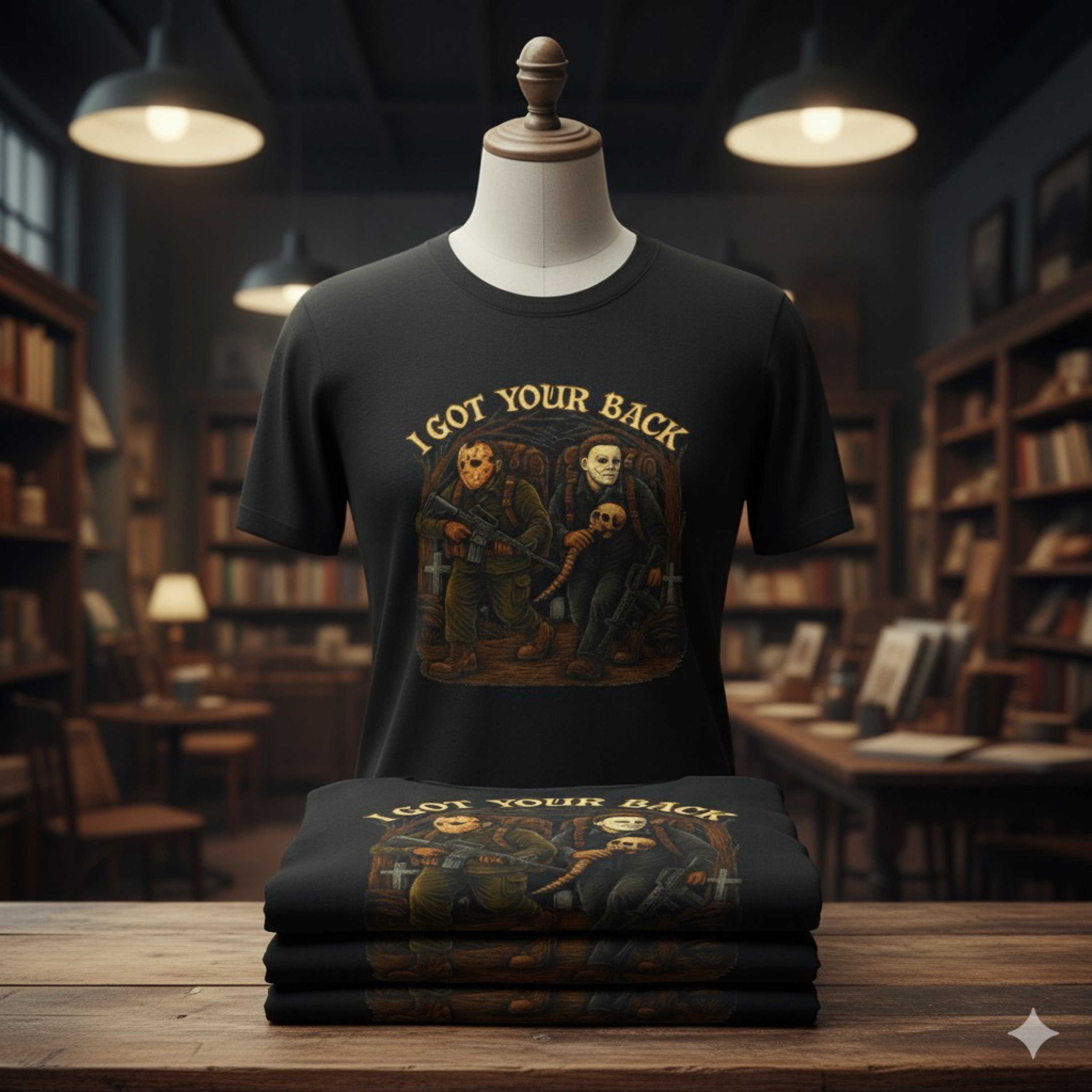 I Got Your Back Horror Tactical T-Shirt | Funny Jason &amp; Michael Myers Parody Tee | Halloween Scary Movie Graphic Shirt | Slasher Fan Gift product thumbnail image