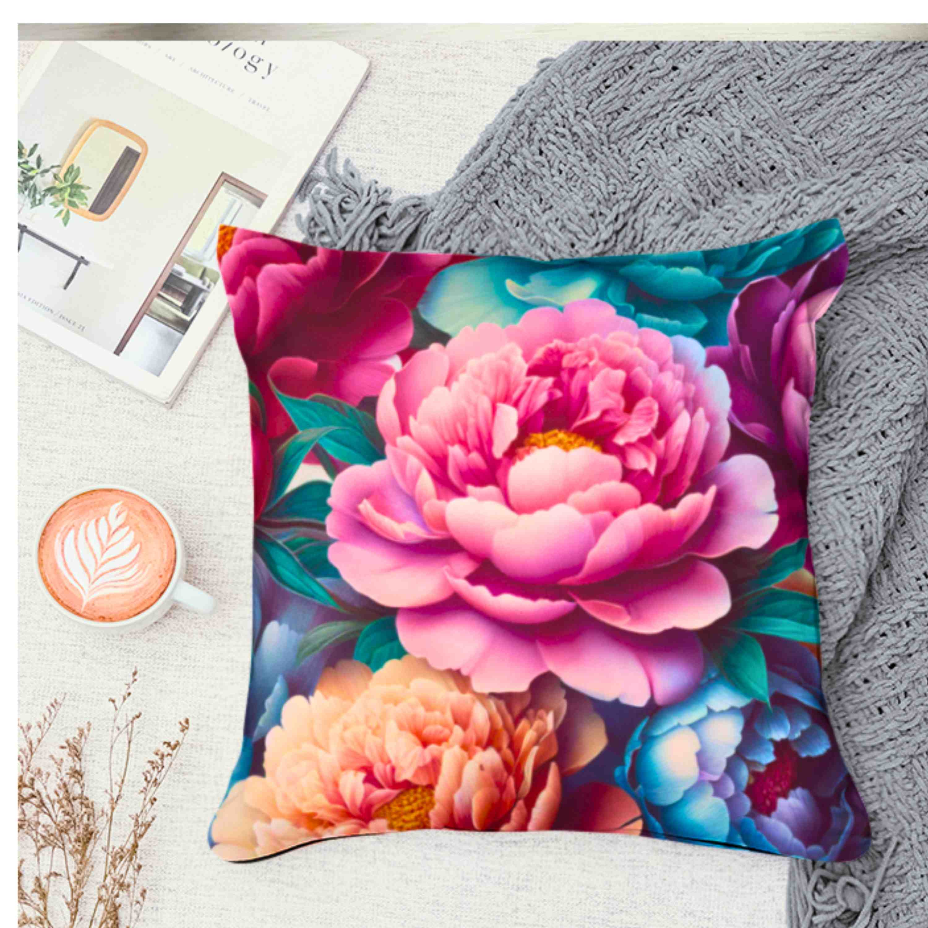 Peony Lovers Throw Pillowcase, Brighten your home with Beautiful Peonies on your sofa, bed &amp; chairs. Great for Birthdays, Holidays, Any Day. product thumbnail image