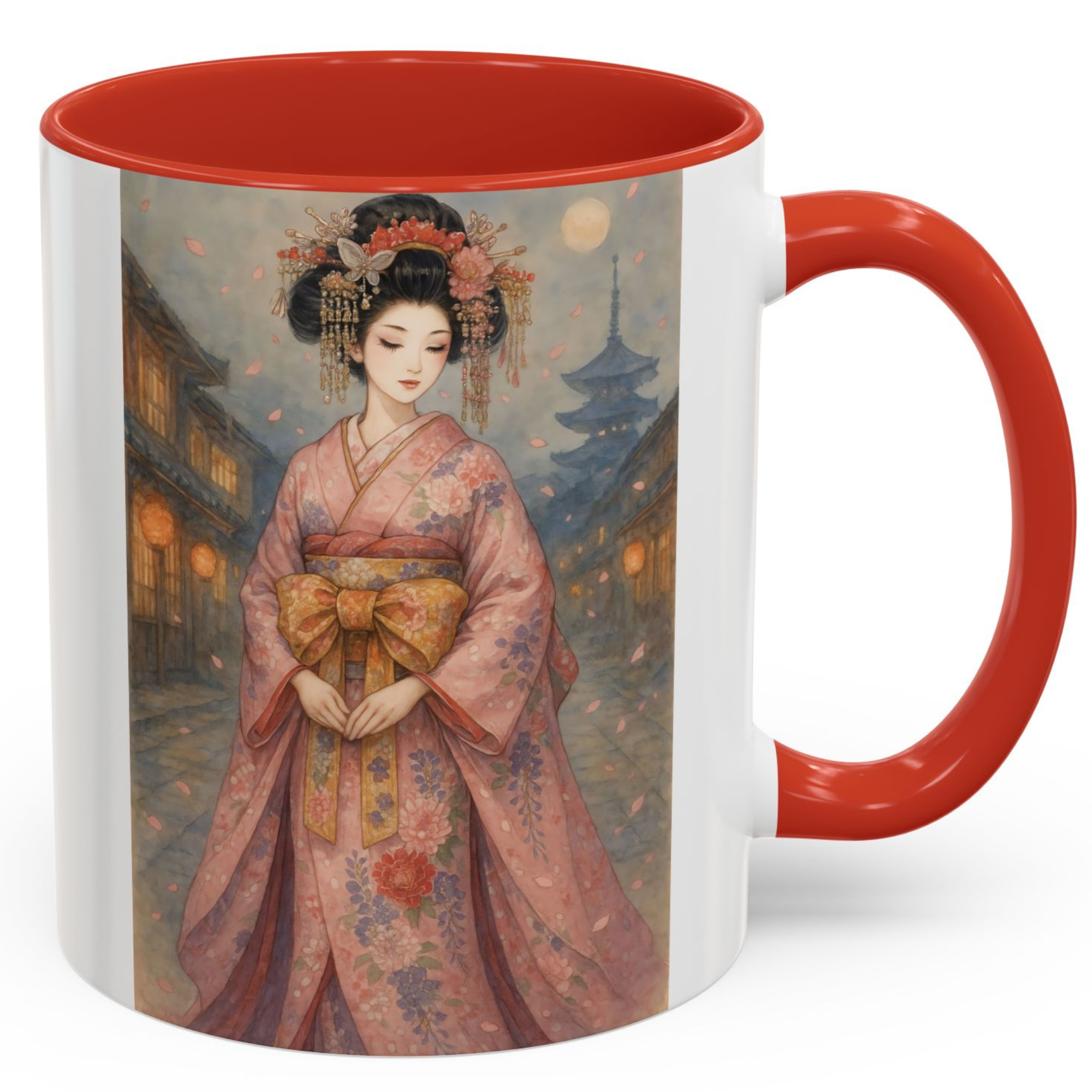 Moonlit Sakura Dream Japanese Geisha Mug – Kimono Art Coffee Cup, Asian Inspired Gift for Christmas, Holidays &amp; Birthdays (11oz / 15oz)