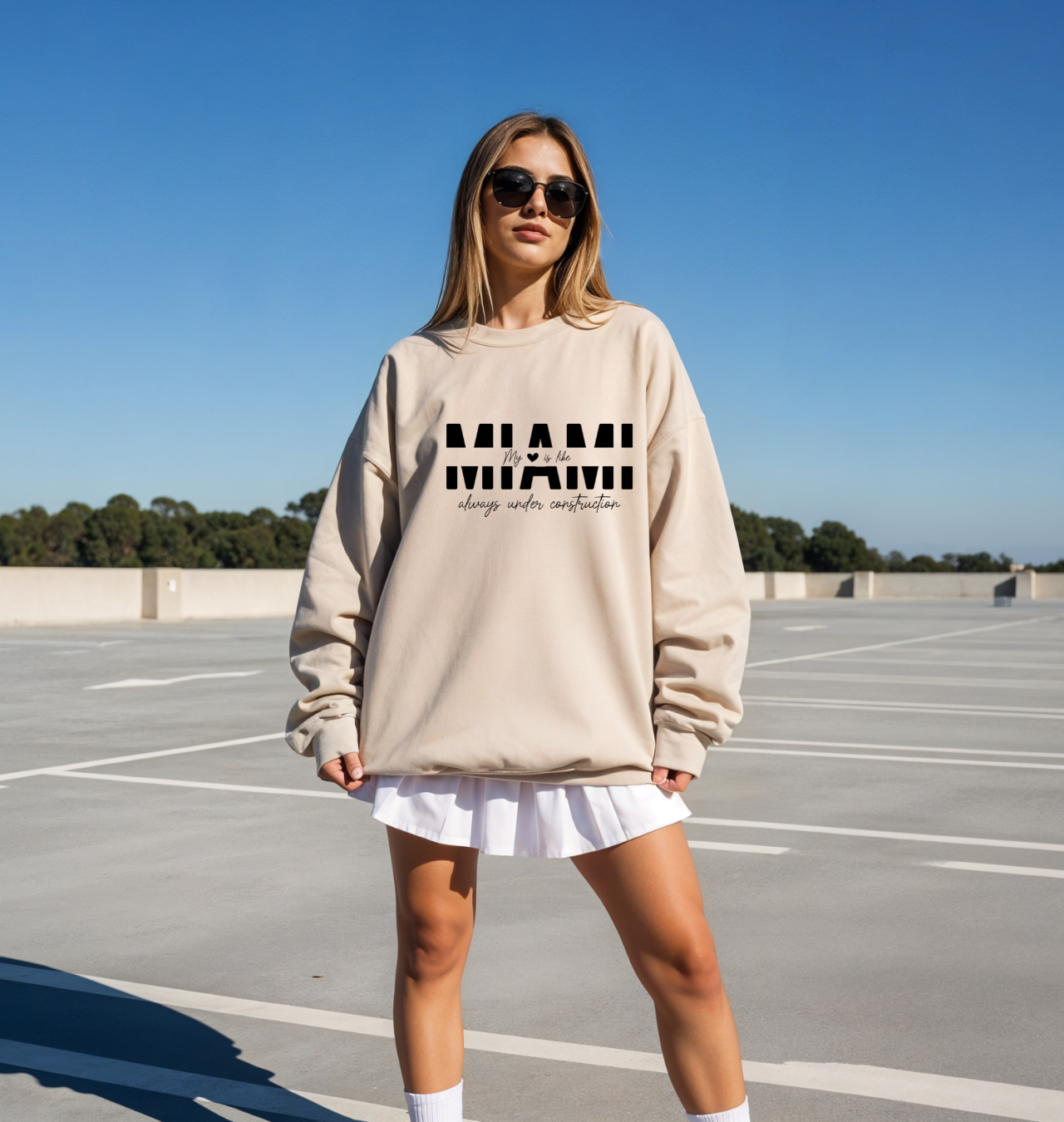 Miami Sweatshirt | Unisex Oversized Crewneck | Minimalist Streetwear | Beige Gildan 18000 Miami Sweatshirt | Unisex Oversized Crewneck | Minimalist Streetwear | Beige Gildan 18000