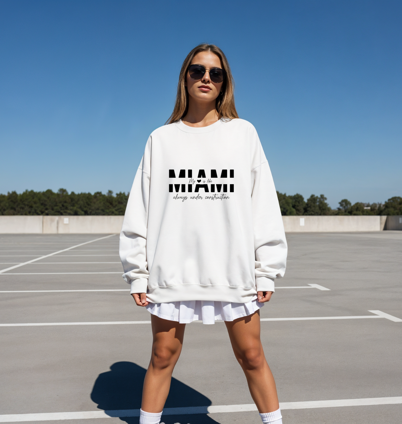 Miami Sweatshirt | Unisex Oversized Crewneck | Minimalist Streetwear | Beige Gildan 18000 product thumbnail image Miami Sweatshirt | Unisex Oversized Crewneck | Minimalist Streetwear | Beige Gildan 18000 product thumbnail image
