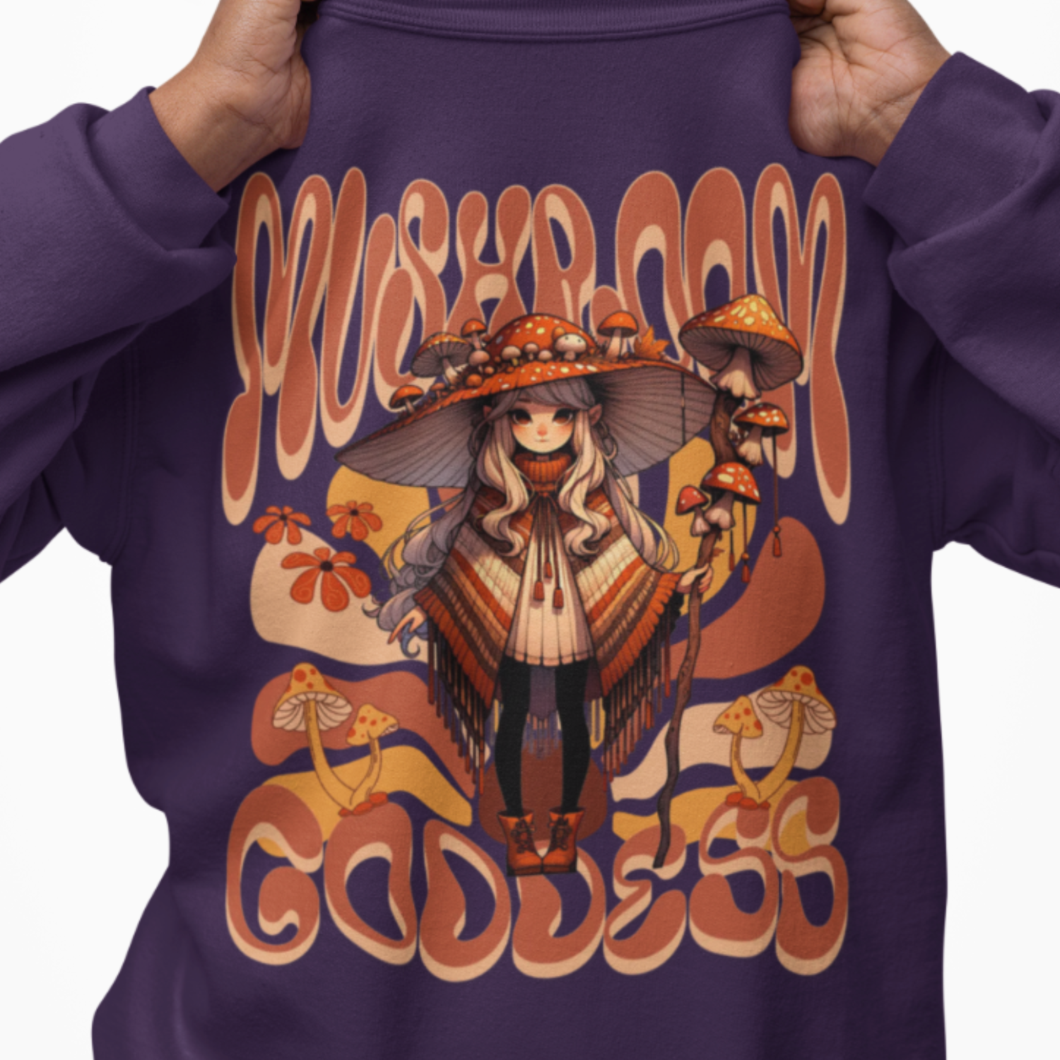 Mushroom Goddess Crewneck Sweatshirt - Cozy Unisex Pullover, Perfect for Fall, Boho Aesthetic, Festival Wear, Nature Lover Gift 