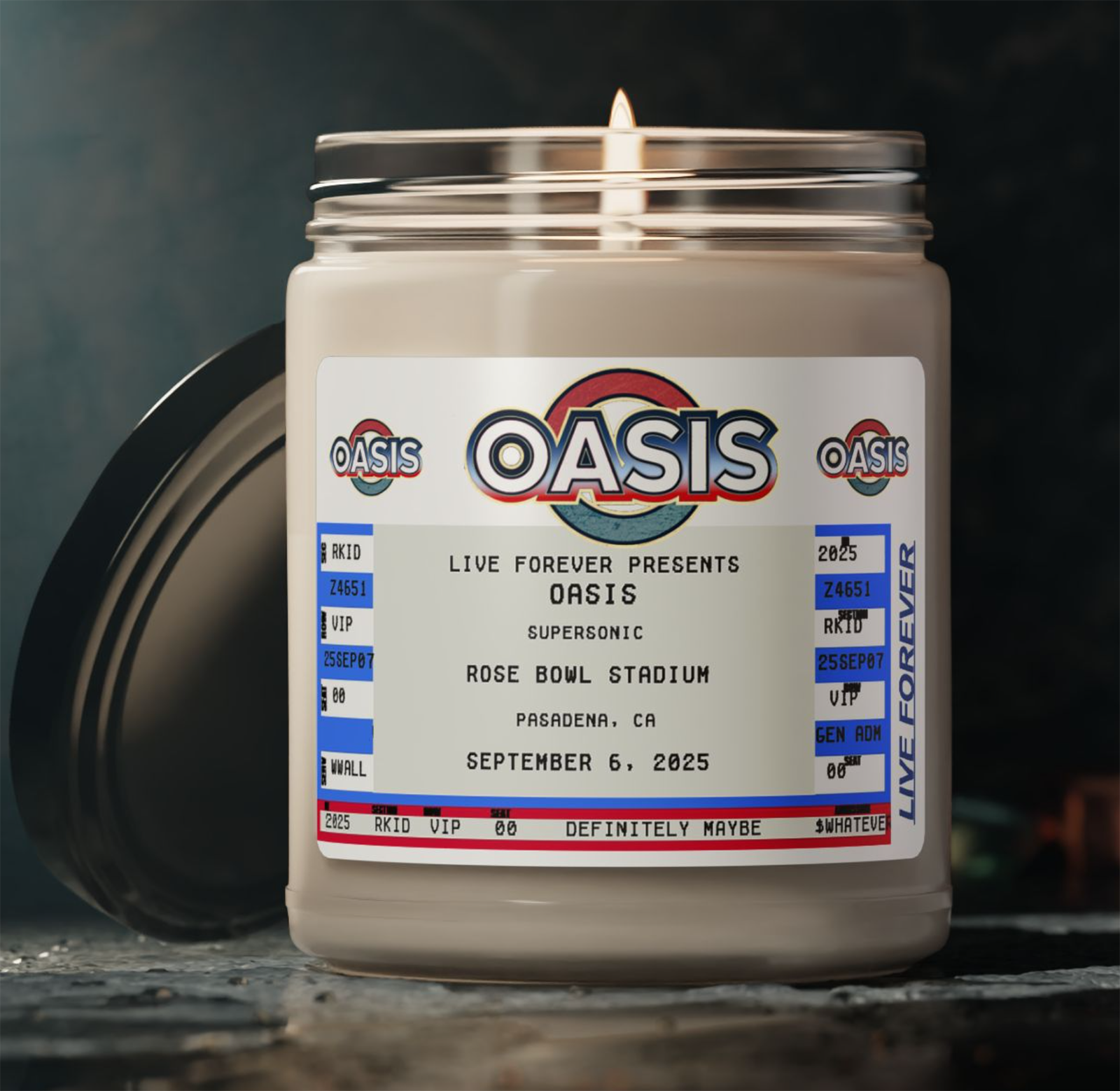 Oasis Scented Soy Candle, Concert Ticket Memorabilia, Aromatherapy Home Decor, Holiday Relaxation product thumbnail image Oasis Scented Soy Candle, Concert Ticket Memorabilia, Aromatherapy Home Decor, Holiday Relaxation product thumbnail image