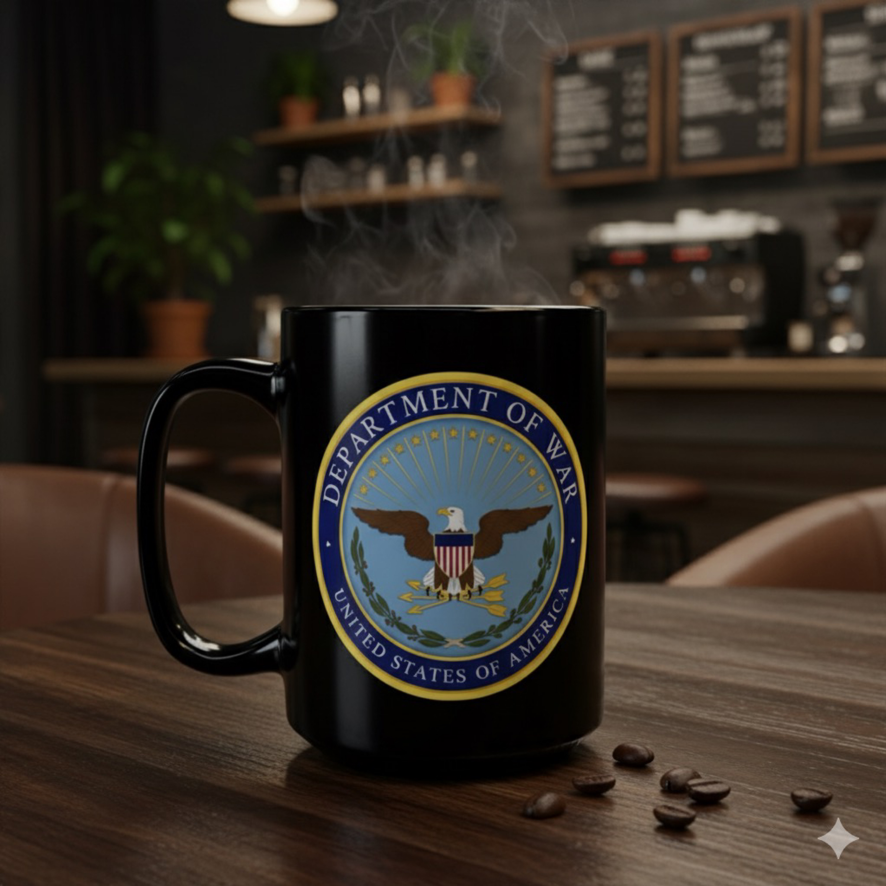 United States Department of War Black Ceramic Coffee Mug Military Seal Army Maines Navy Air Force Coffee Cup, 15oz