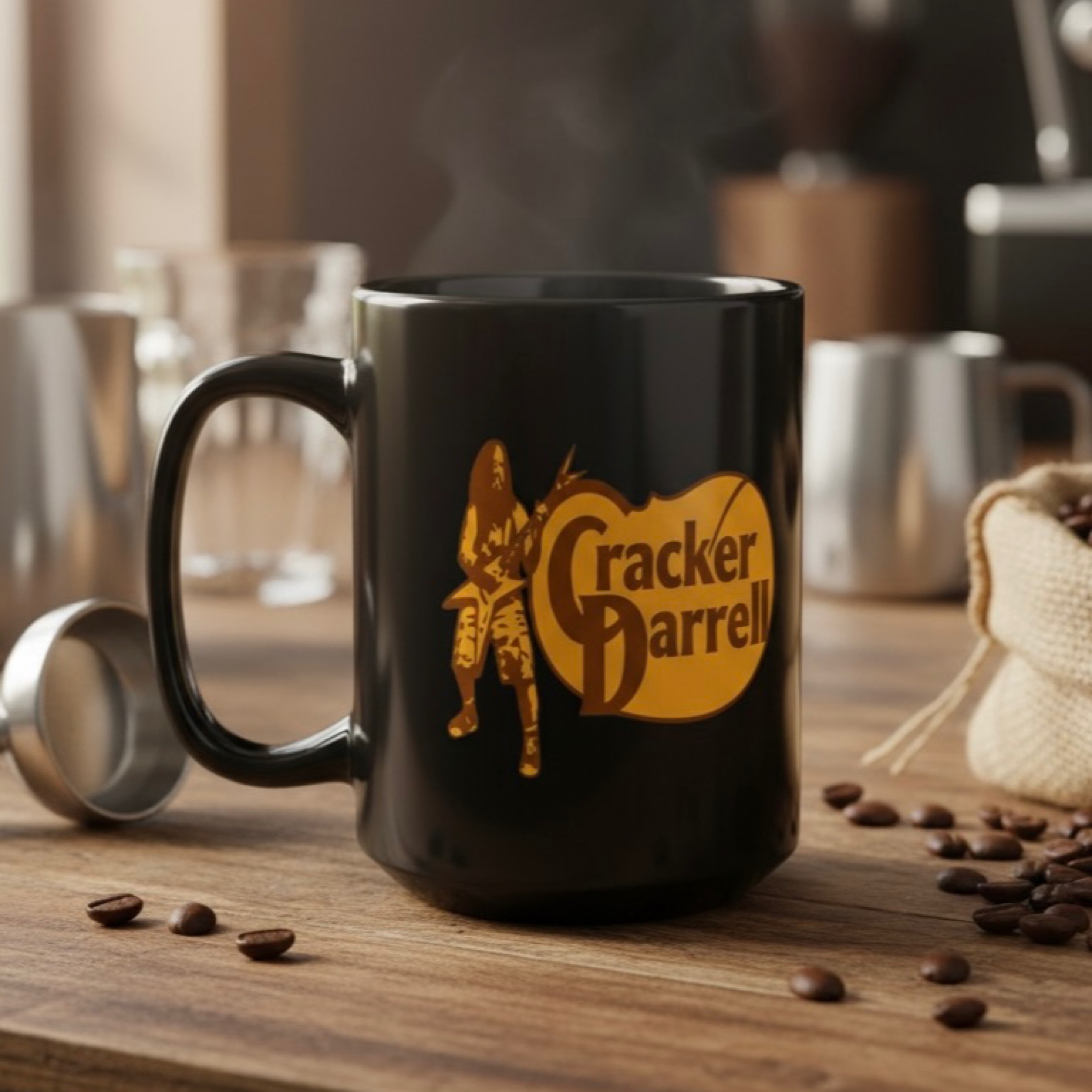 Cracker Darrell 15oz Ceramic Coffee Mug Funny Cracker Barrel Parody Rock Music Gift Black Glossy Cup for Dimebag Fans Collectors