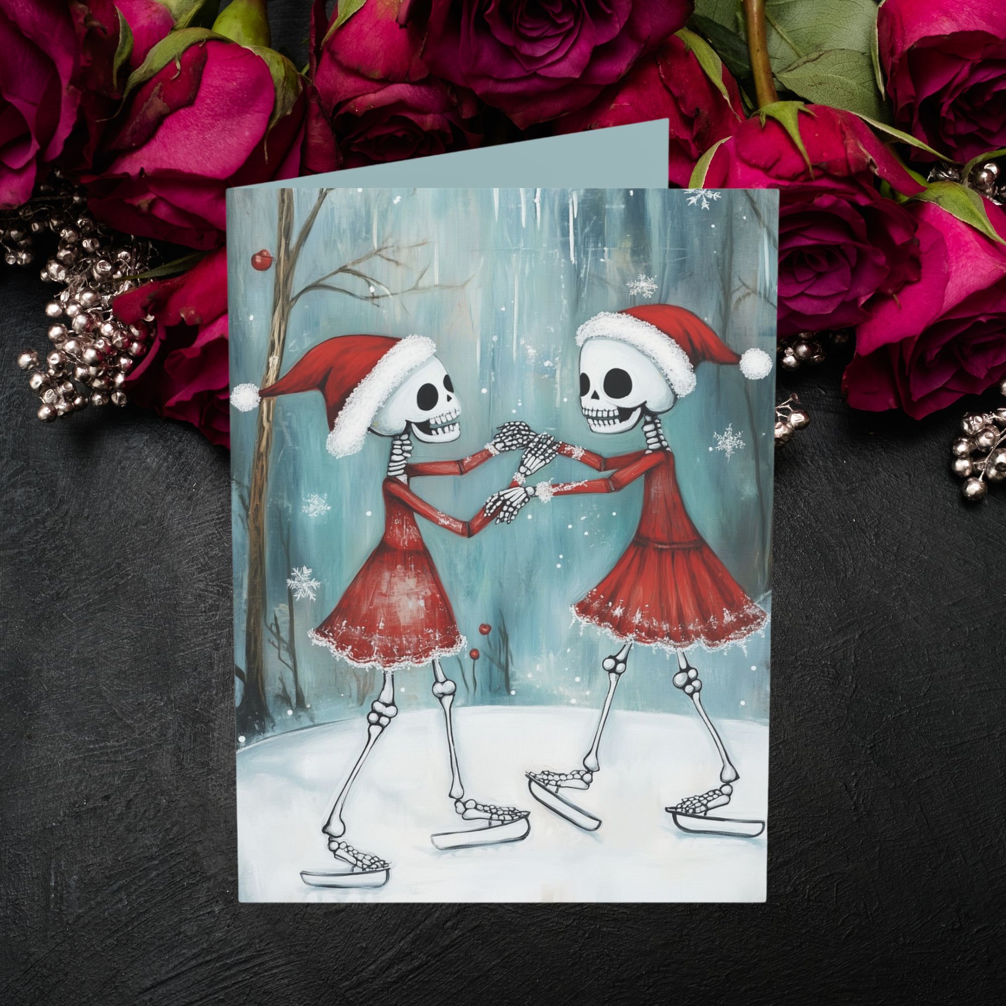 Christmas Skeleton Skaters Greeting Cards (1, 10, 30, and 50pcs)