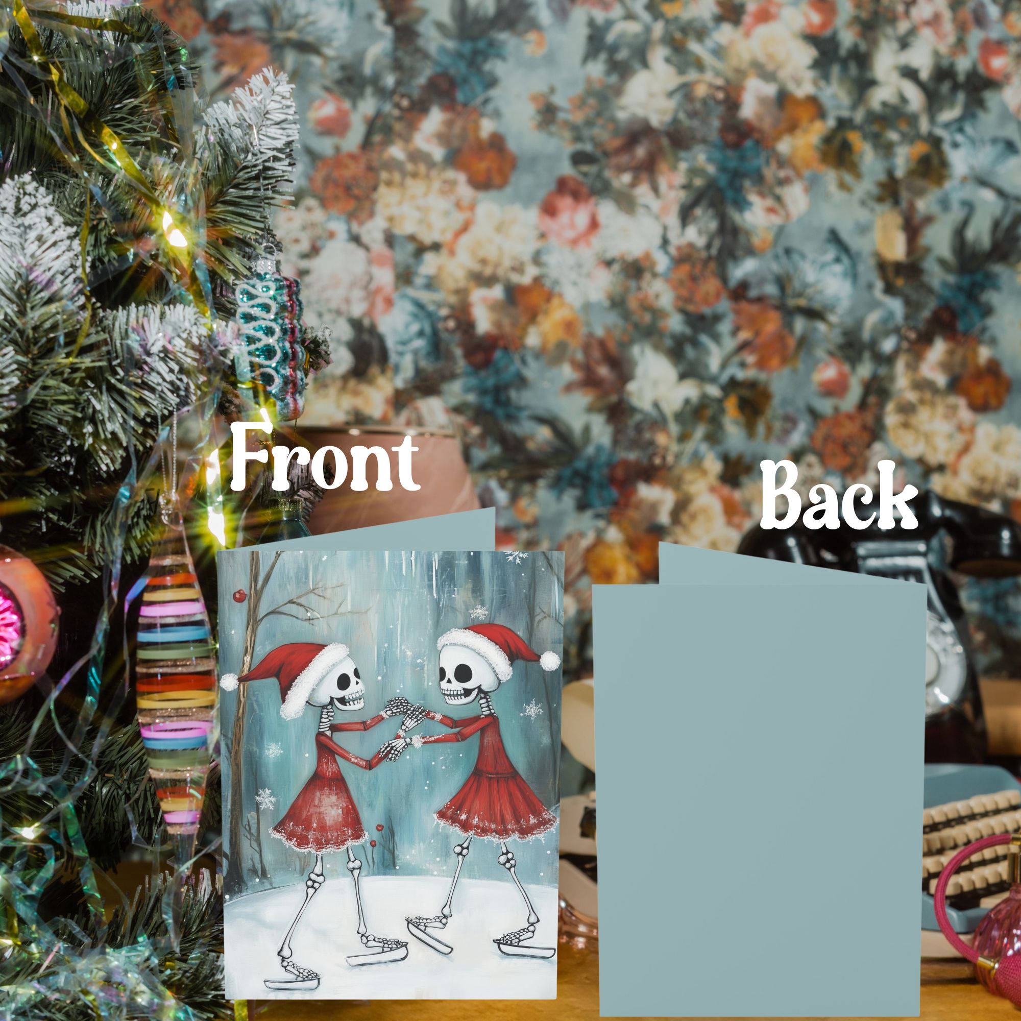 Christmas Skeleton Skaters Greeting Cards (1, 10, 30, and 50pcs) product thumbnail image