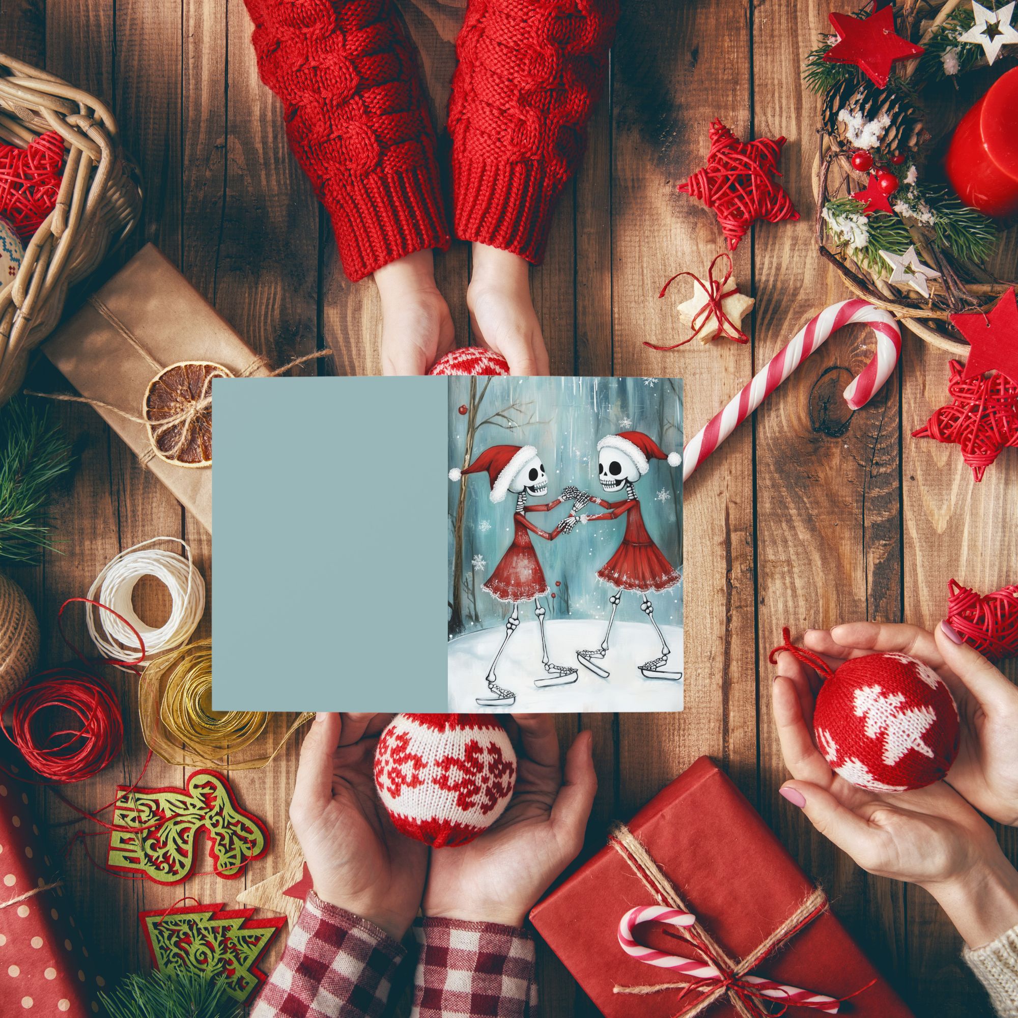 Christmas Skeleton Skaters Greeting Cards (1, 10, 30, and 50pcs) product thumbnail image