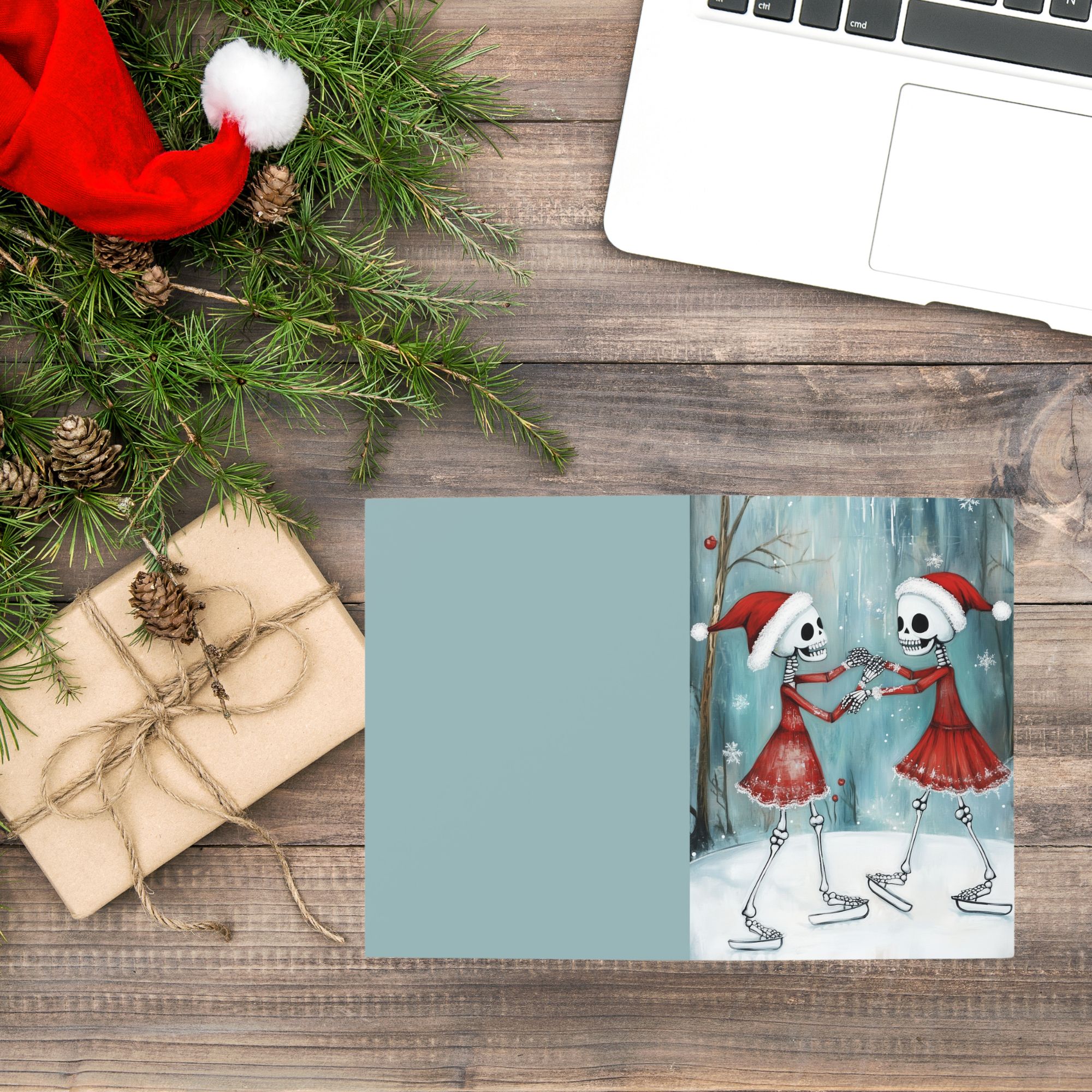 Christmas Skeleton Skaters Greeting Cards (1, 10, 30, and 50pcs) product thumbnail image