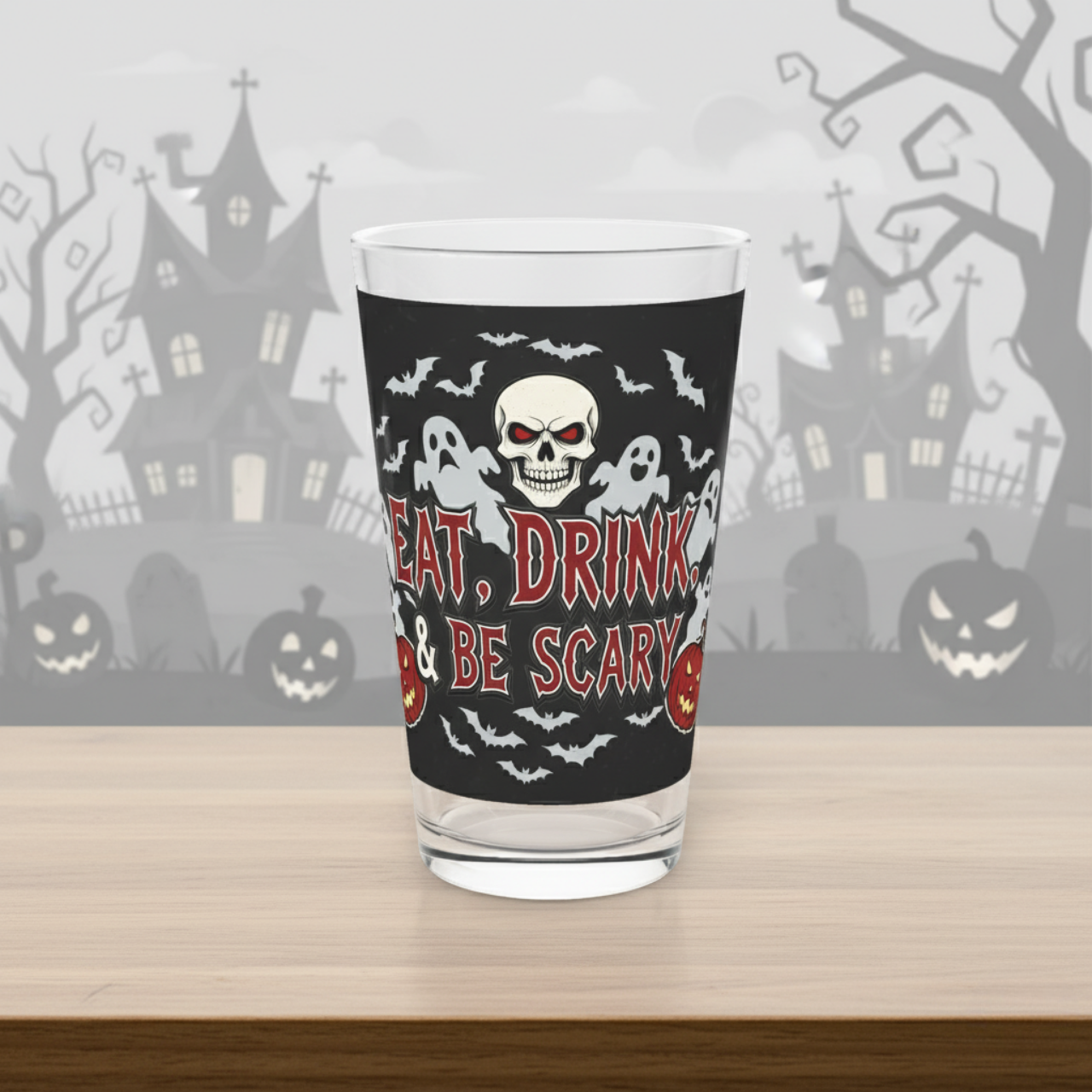 Spooky Halloween Pint Glass - Eat, Drink &amp; Be Scary | Perfect for Parties, Gifts, Fun Decor, Halloween Celebrations, Festive Drinking