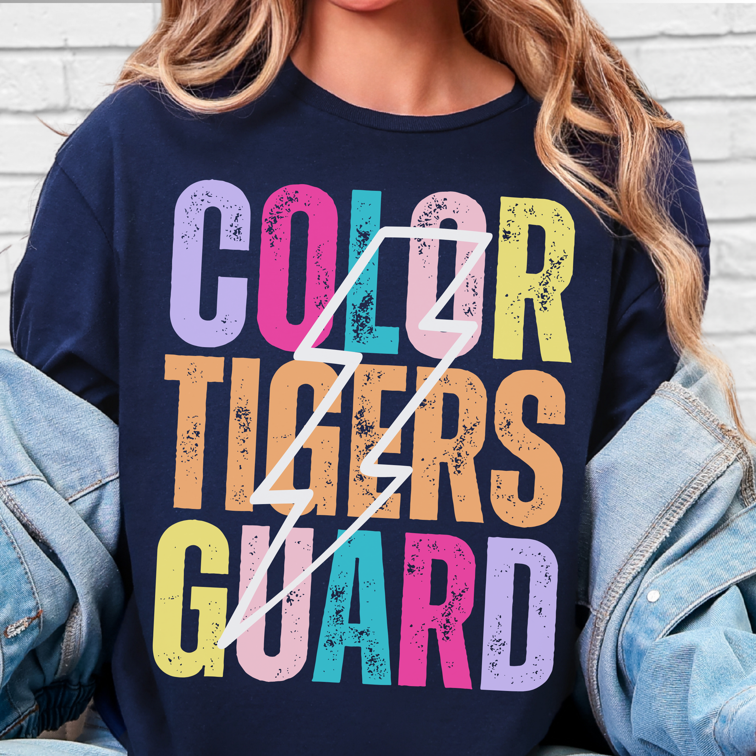 Starting Line Design Co - Custom Mascot Colorful Lightning Bolt Colorguard Tee Starting Line Design Co - Custom Mascot Colorful Lightning Bolt Colorguard Tee