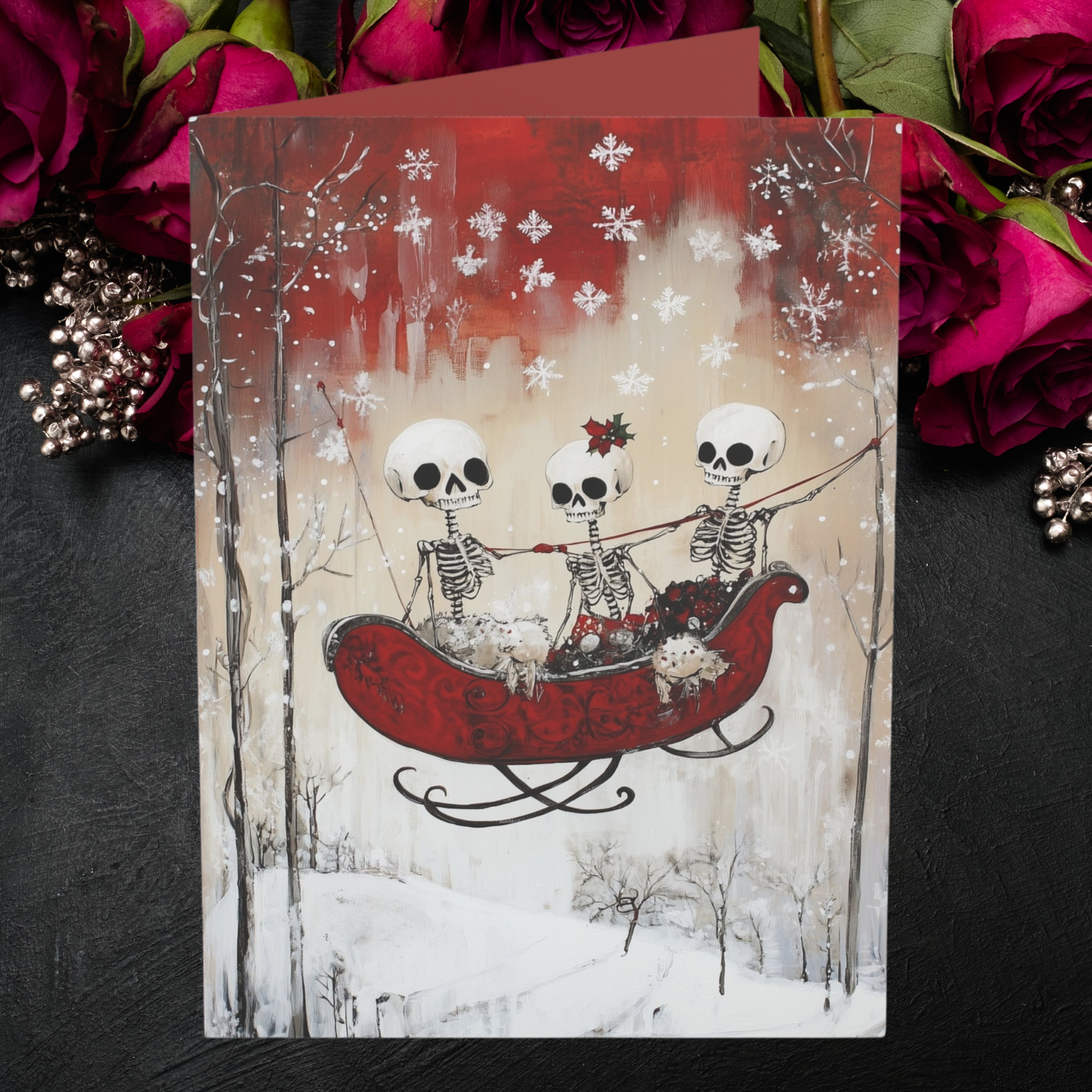 Christmas Card Skeleton Sleigh