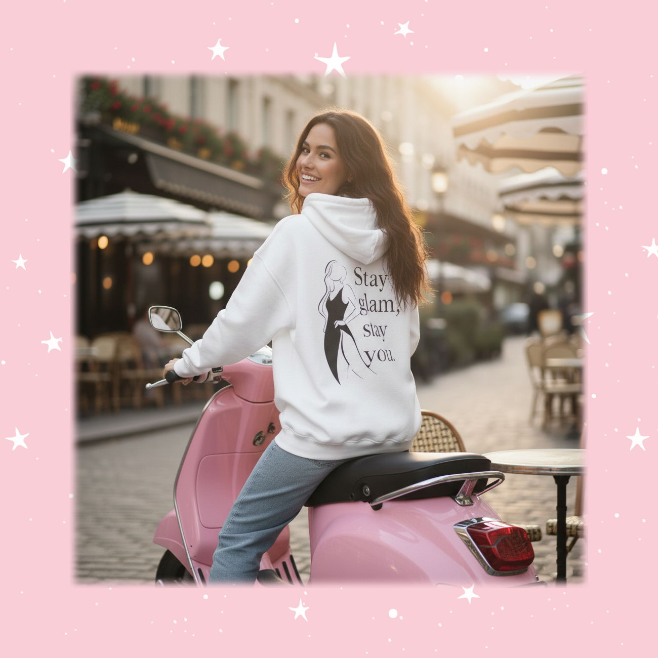 Stay Glam, Stay You – Women’s White Pullover Hoodie | Glamsis