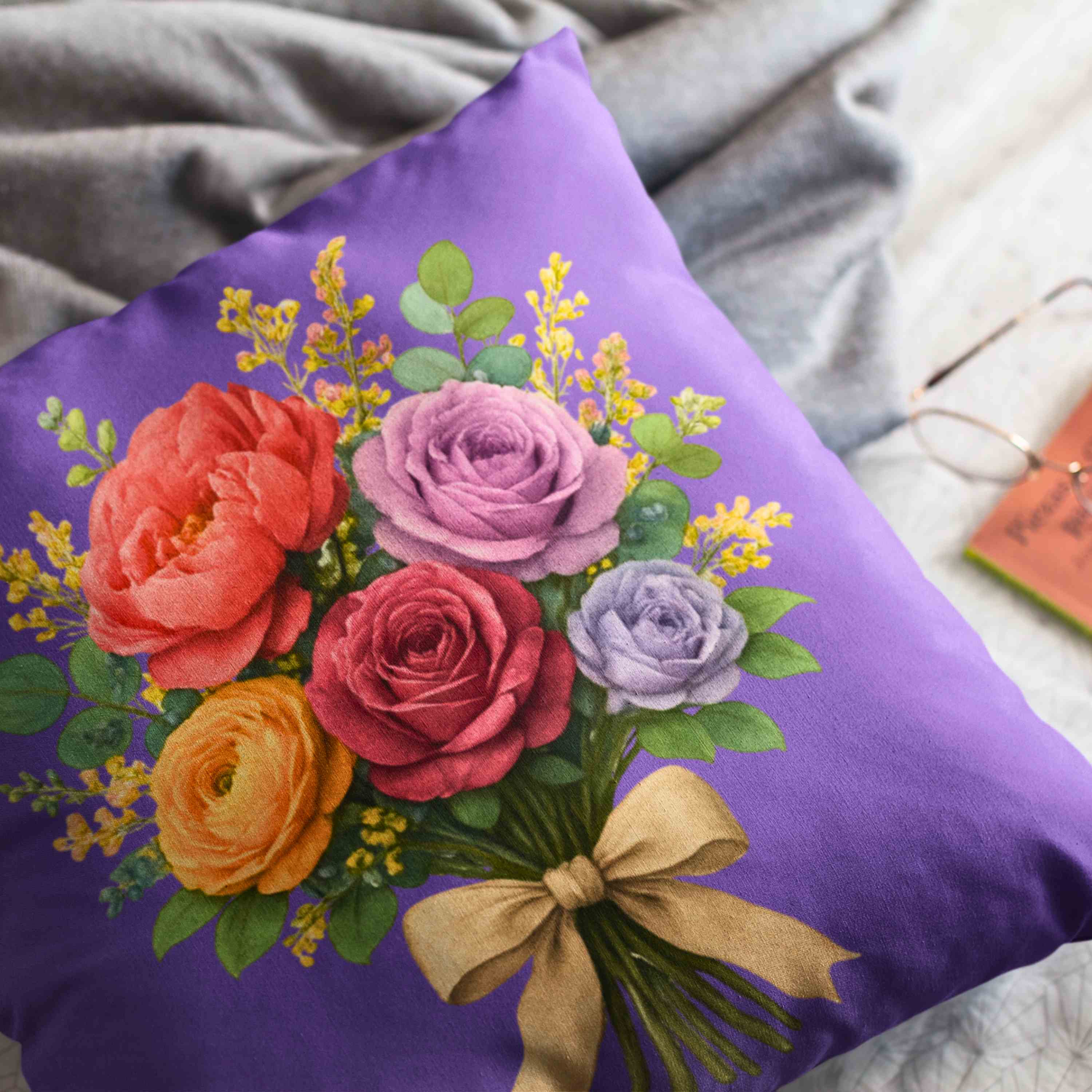 Floral Bouquet Purple Pillow - Vibrant Flower Design for Home Decor, Cozy Living Room Accent, Gift for Mom, Perfect for Weddings, Spring Decor