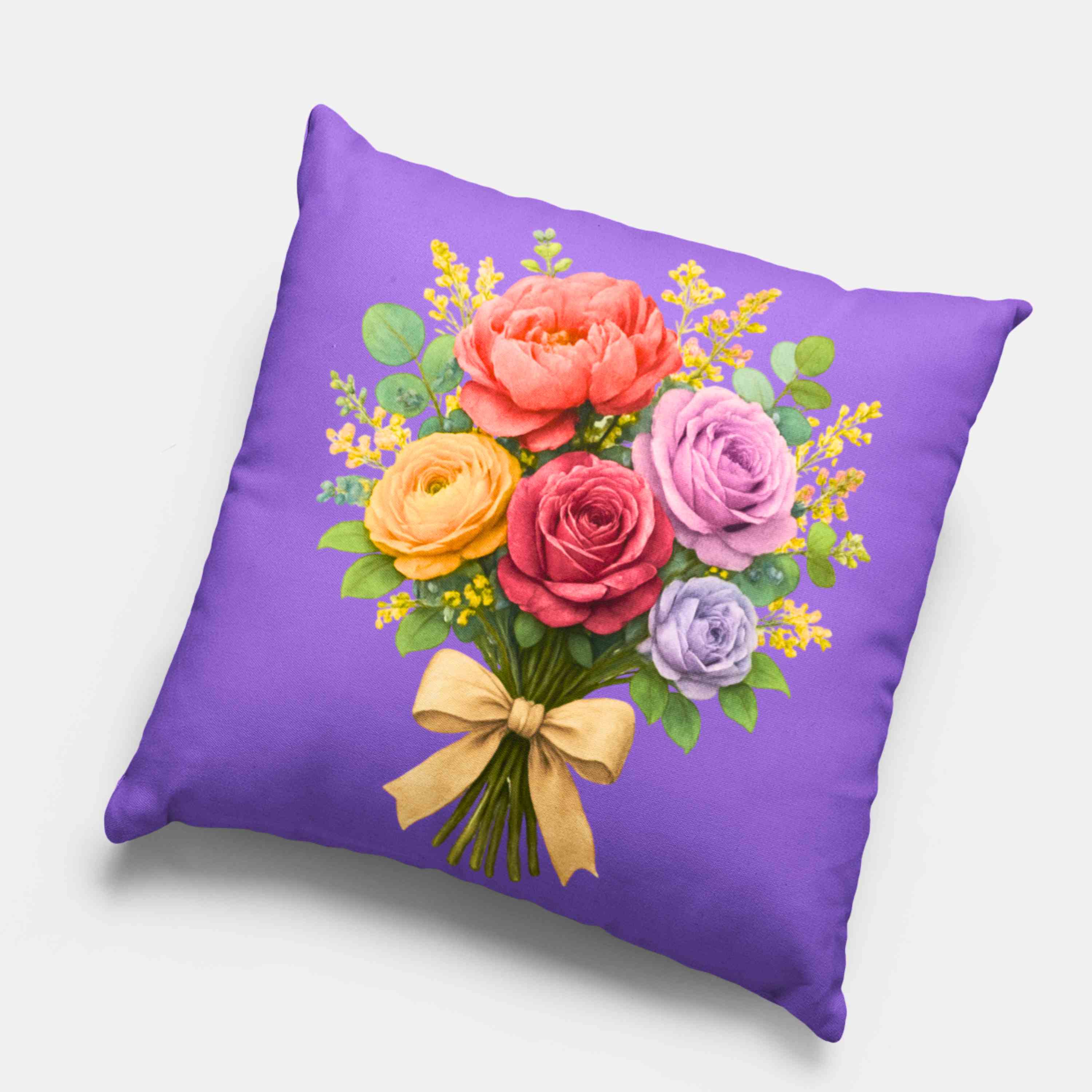 Floral Bouquet Purple Pillow - Vibrant Flower Design for Home Decor, Cozy Living Room Accent, Gift for Mom, Perfect for Weddings, Spring Decor product thumbnail image