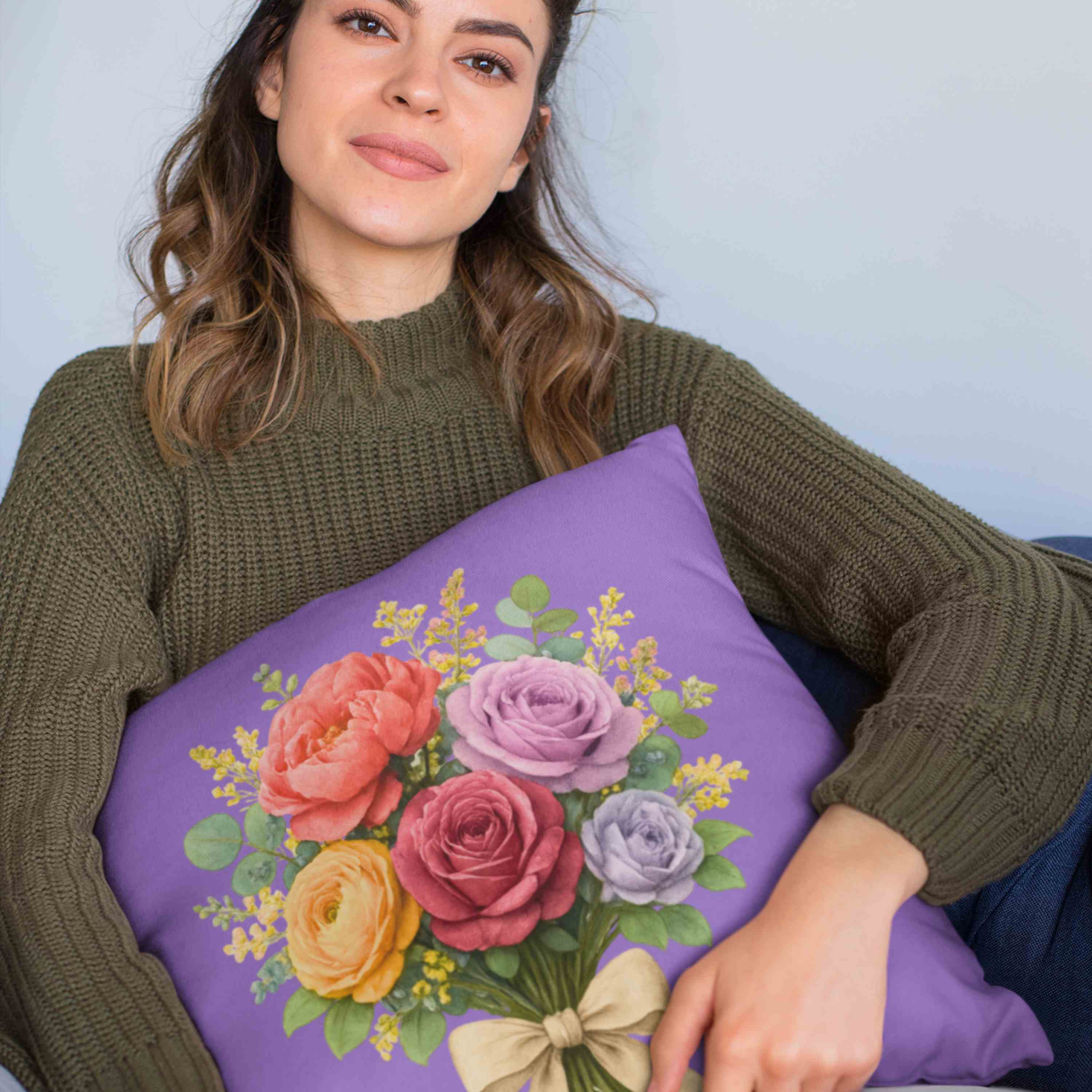 Floral Bouquet Purple Pillow - Vibrant Flower Design for Home Decor, Cozy Living Room Accent, Gift for Mom, Perfect for Weddings, Spring Decor product thumbnail image