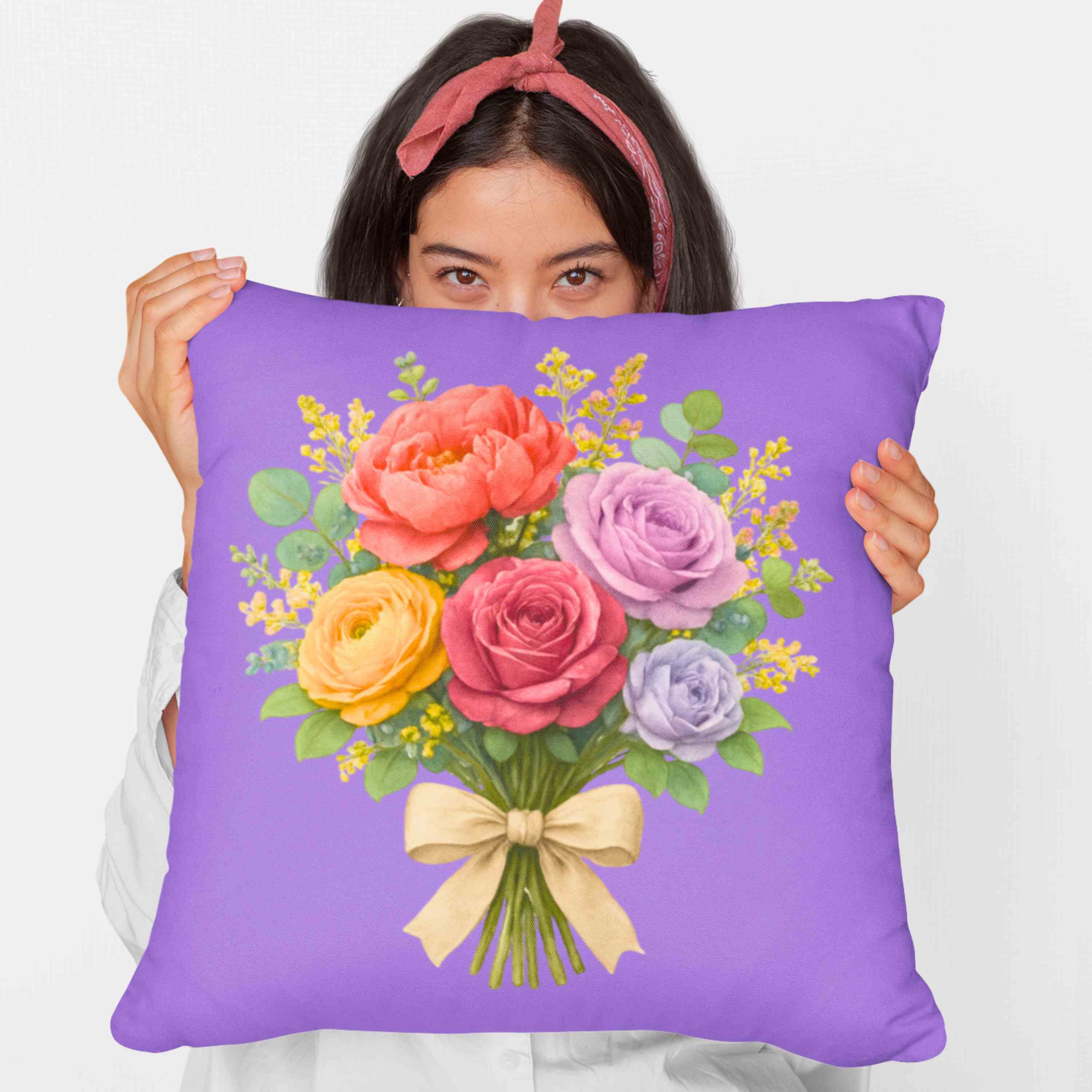 Floral Bouquet Purple Pillow - Vibrant Flower Design for Home Decor, Cozy Living Room Accent, Gift for Mom, Perfect for Weddings, Spring Decor product thumbnail image