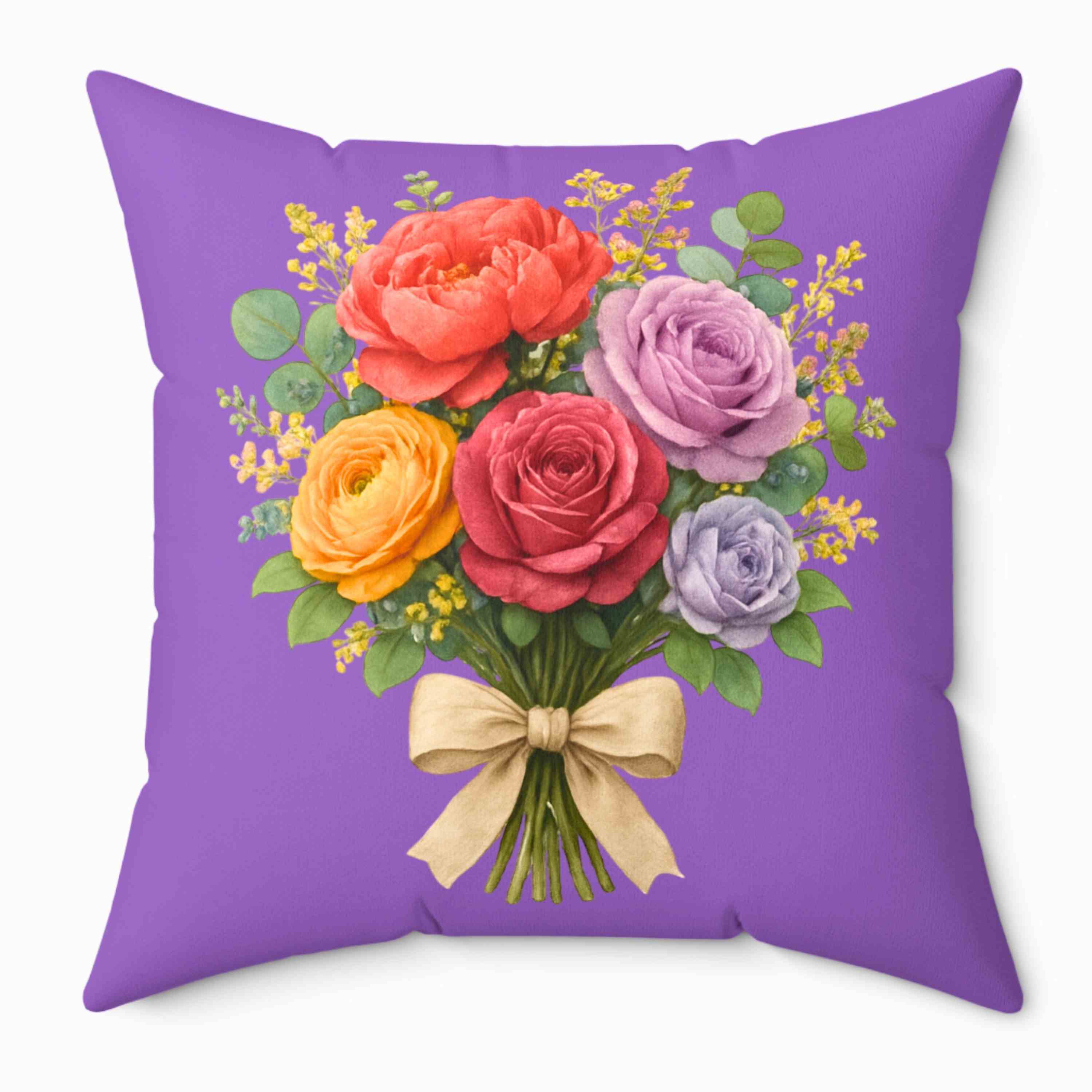 Floral Bouquet Purple Pillow - Vibrant Flower Design for Home Decor, Cozy Living Room Accent, Gift for Mom, Perfect for Weddings, Spring Decor product thumbnail image