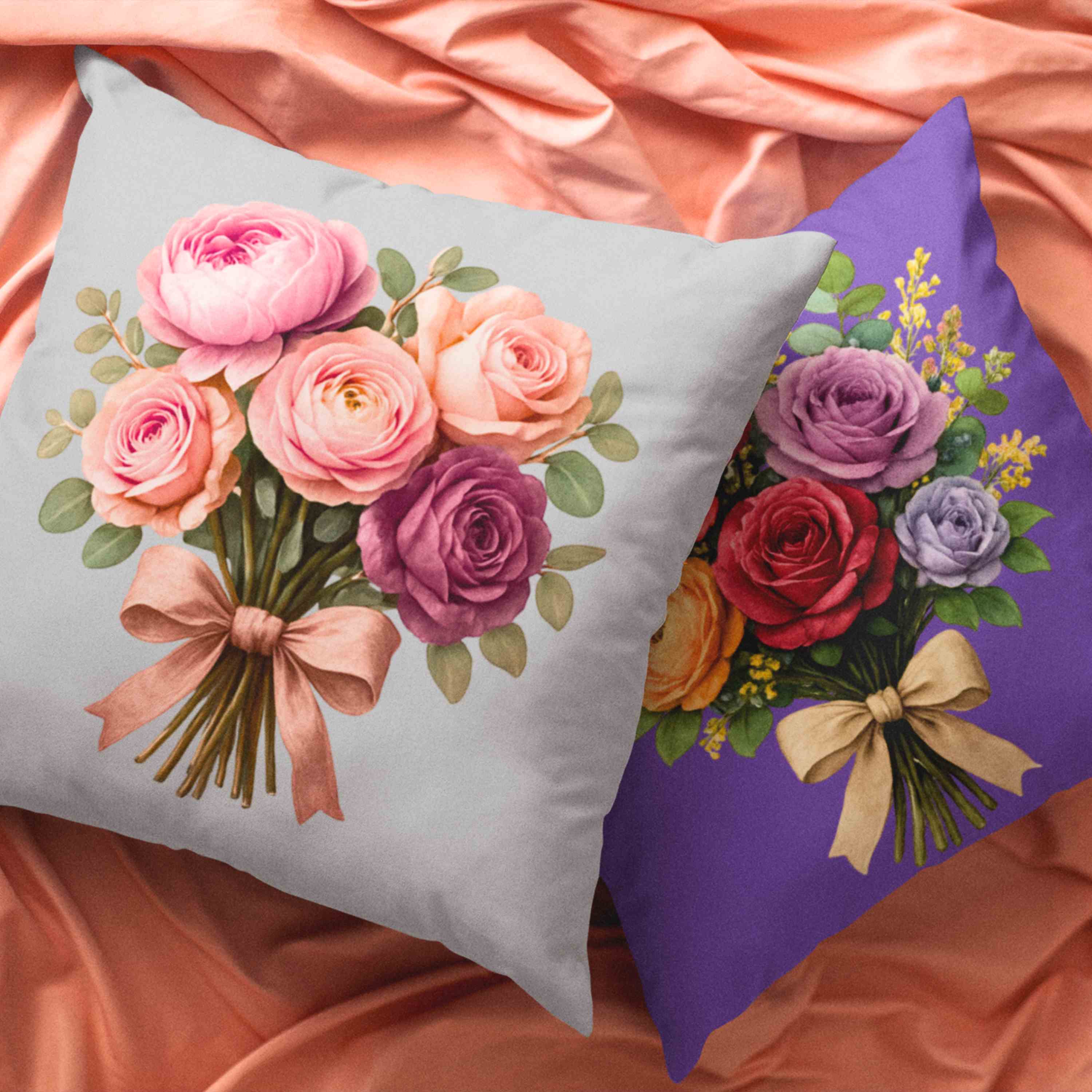 Floral Bouquet Purple Pillow - Vibrant Flower Design for Home Decor, Cozy Living Room Accent, Gift for Mom, Perfect for Weddings, Spring Decor product thumbnail image