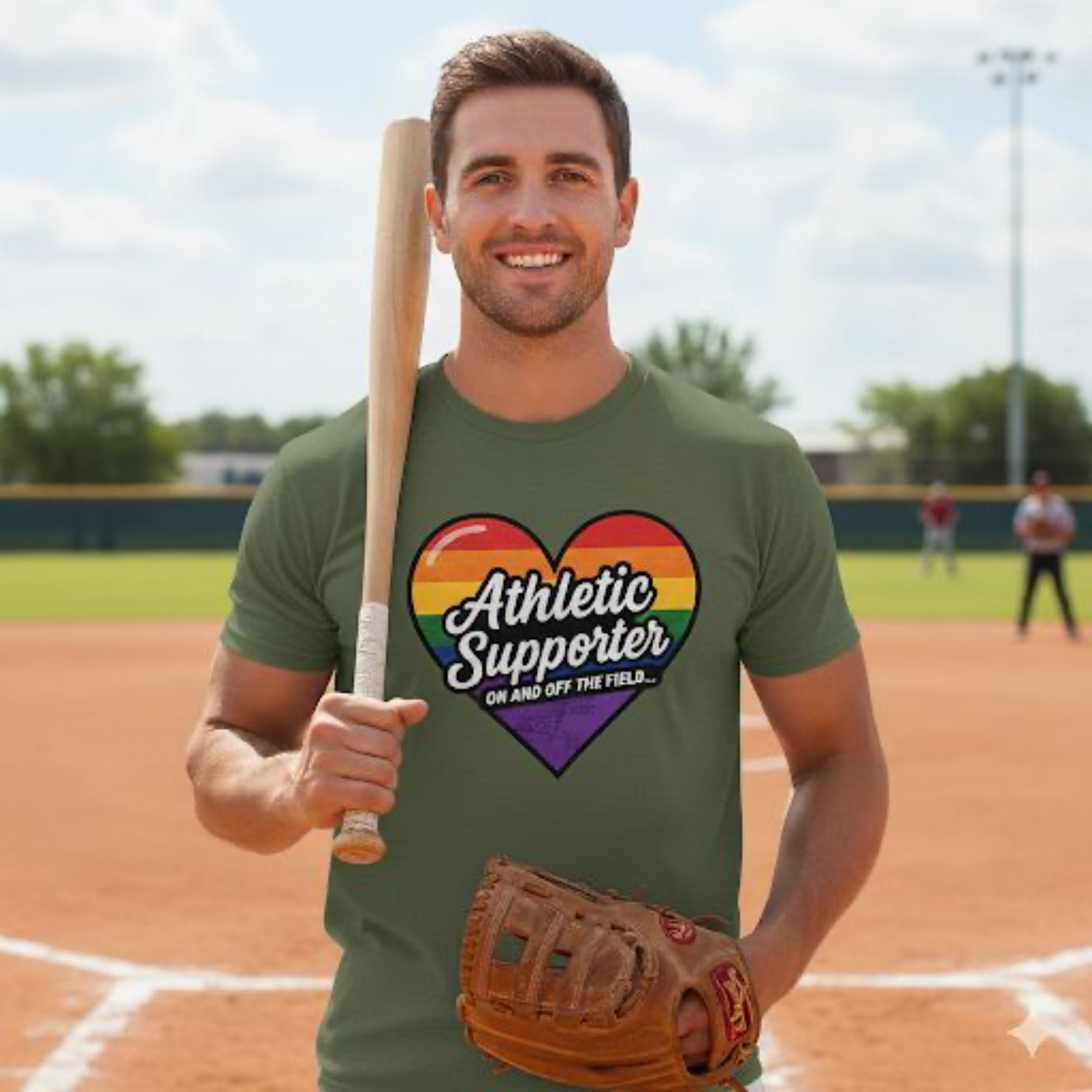 "Athletic Supporter On and Off the Field" - Funny LGBTQ+ T-Shirt - Pride Retro Rainbow Heart - Unisex Tee Sports Fan Shirt product thumbnail image "Athletic Supporter On and Off the Field" - Funny LGBTQ+ T-Shirt - Pride Retro Rainbow Heart - Unisex Tee Sports Fan Shirt product thumbnail image