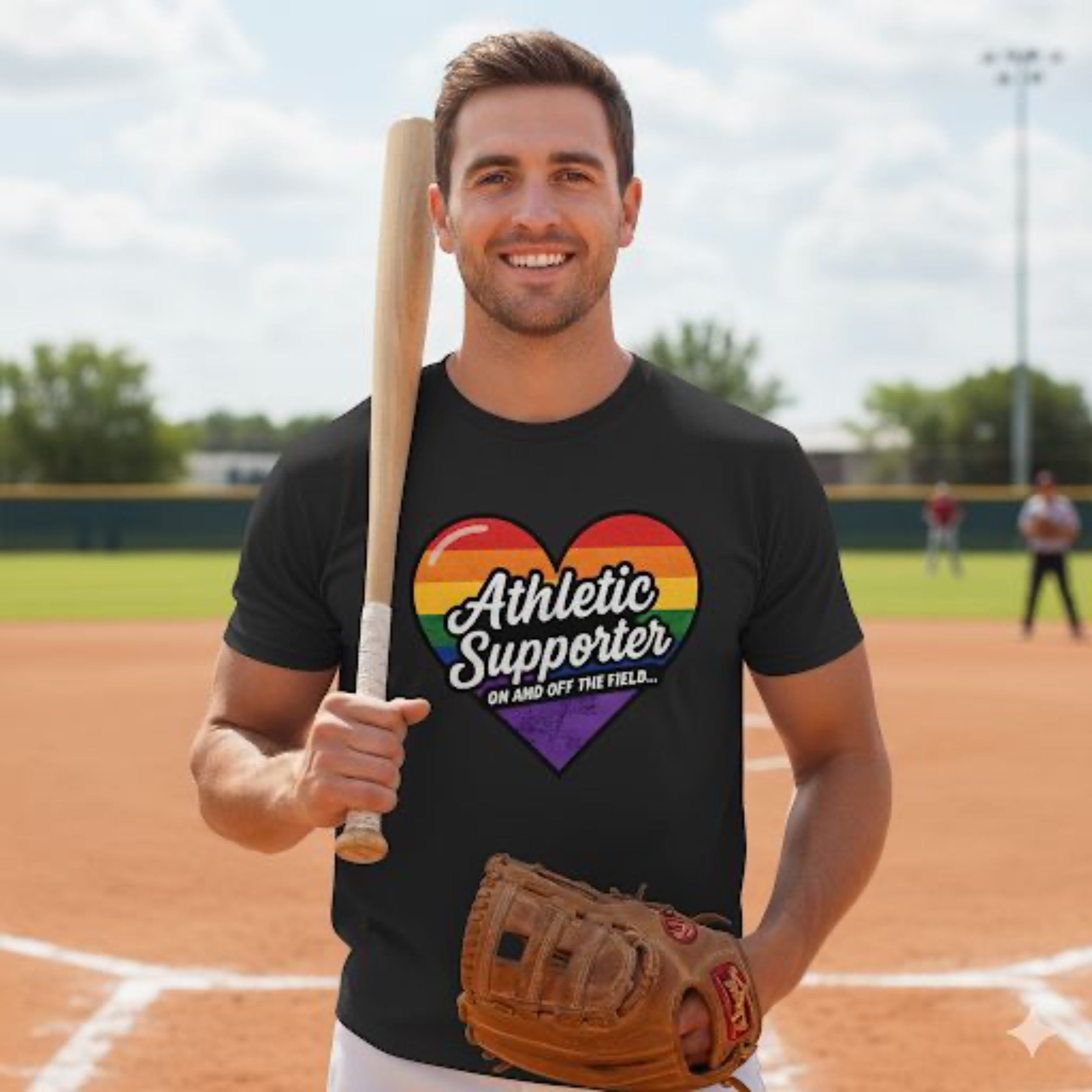"Athletic Supporter On and Off the Field" - Funny LGBTQ+ T-Shirt - Pride Retro Rainbow Heart - Unisex Tee Sports Fan Shirt product thumbnail image "Athletic Supporter On and Off the Field" - Funny LGBTQ+ T-Shirt - Pride Retro Rainbow Heart - Unisex Tee Sports Fan Shirt product thumbnail image