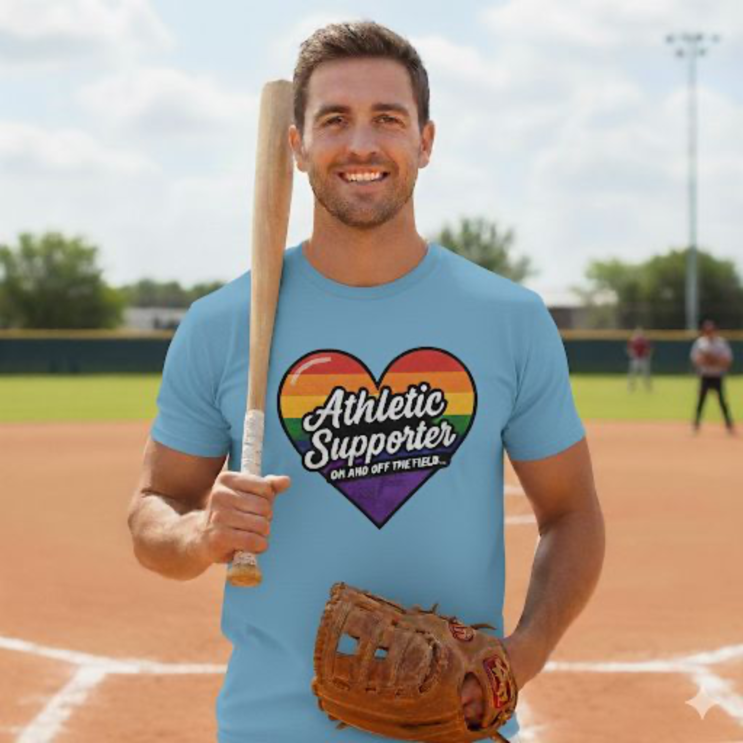 "Athletic Supporter On and Off the Field" - Funny LGBTQ+ T-Shirt - Pride Retro Rainbow Heart - Unisex Tee Sports Fan Shirt product thumbnail image "Athletic Supporter On and Off the Field" - Funny LGBTQ+ T-Shirt - Pride Retro Rainbow Heart - Unisex Tee Sports Fan Shirt product thumbnail image