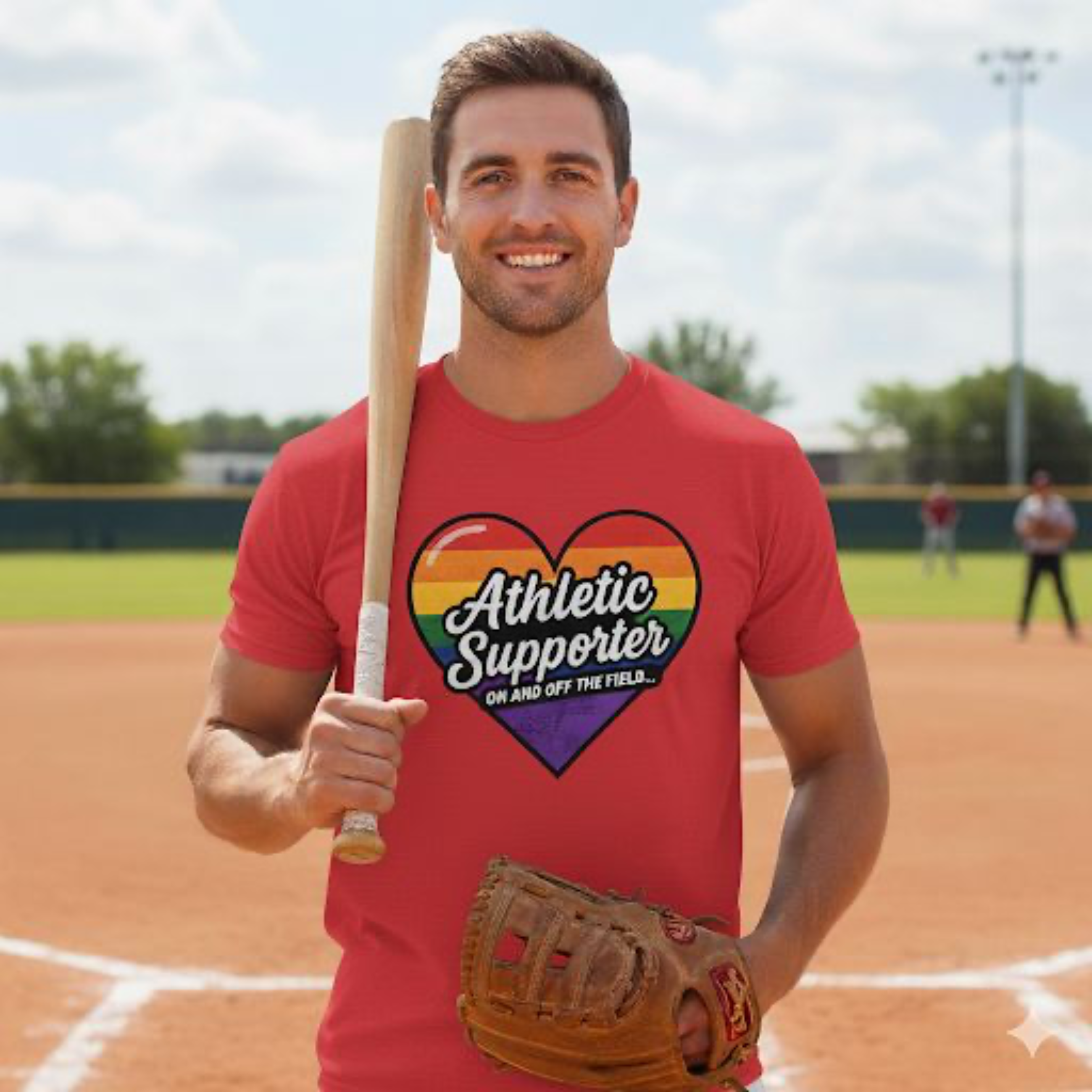 "Athletic Supporter On and Off the Field" - Funny LGBTQ+ T-Shirt - Pride Retro Rainbow Heart - Unisex Tee Sports Fan Shirt product thumbnail image "Athletic Supporter On and Off the Field" - Funny LGBTQ+ T-Shirt - Pride Retro Rainbow Heart - Unisex Tee Sports Fan Shirt product thumbnail image
