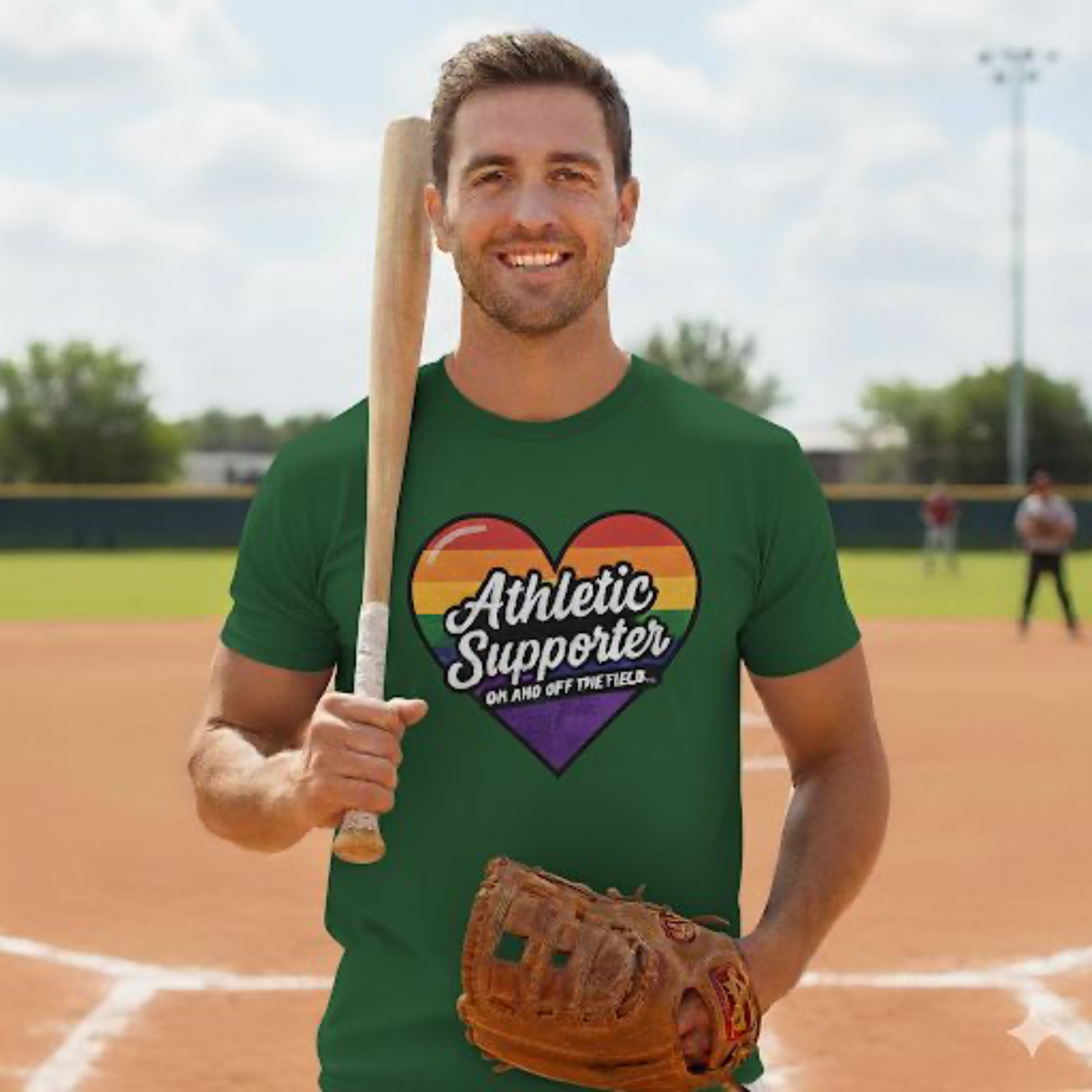 "Athletic Supporter On and Off the Field" - Funny LGBTQ+ T-Shirt - Pride Retro Rainbow Heart - Unisex Tee Sports Fan Shirt product thumbnail image "Athletic Supporter On and Off the Field" - Funny LGBTQ+ T-Shirt - Pride Retro Rainbow Heart - Unisex Tee Sports Fan Shirt product thumbnail image