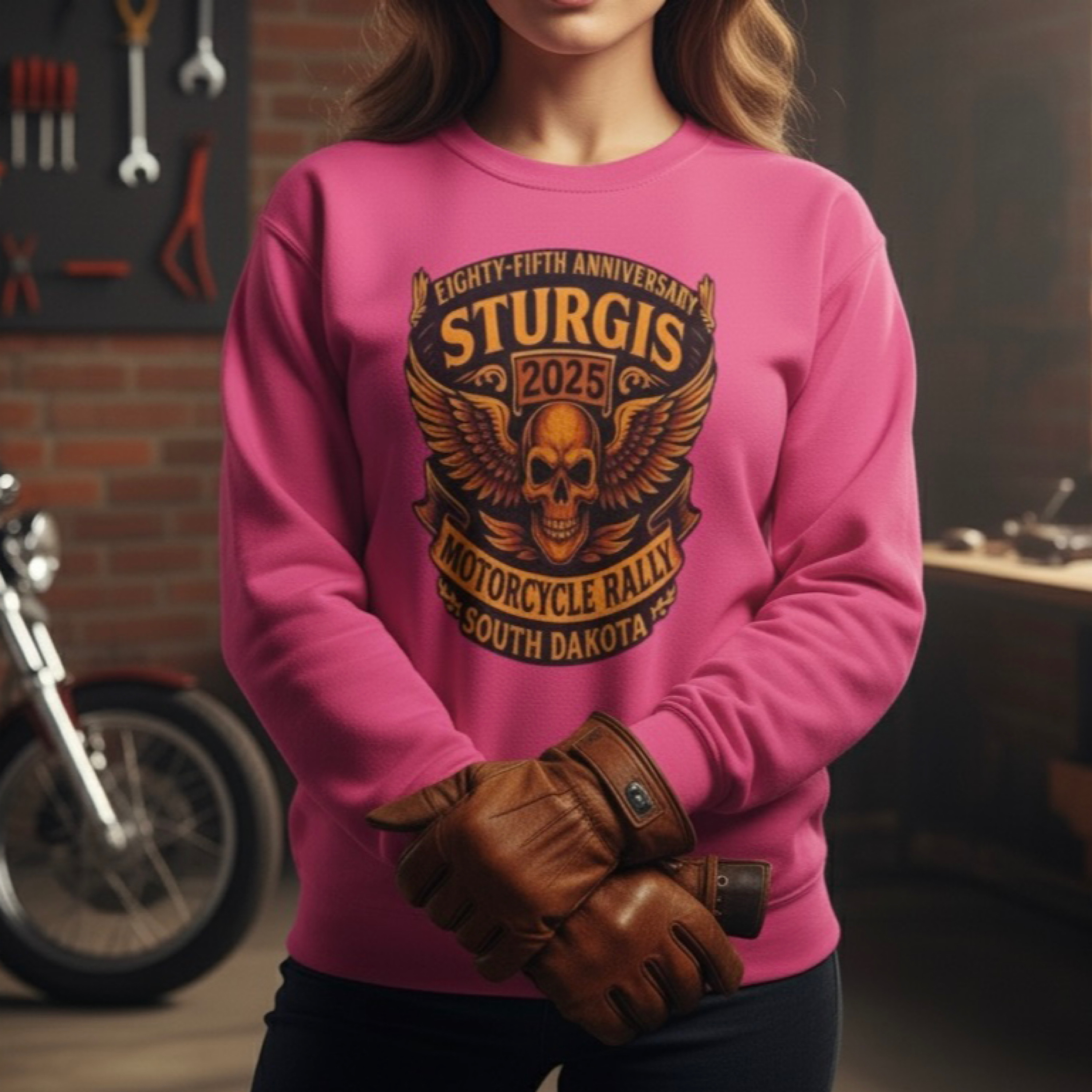 Sturgis 2025 85th Anniversary Motorcycle Rally Sweatshirt Unisex Biker Skull Crewneck Harley Davidson Indian Heavy Blend product thumbnail image