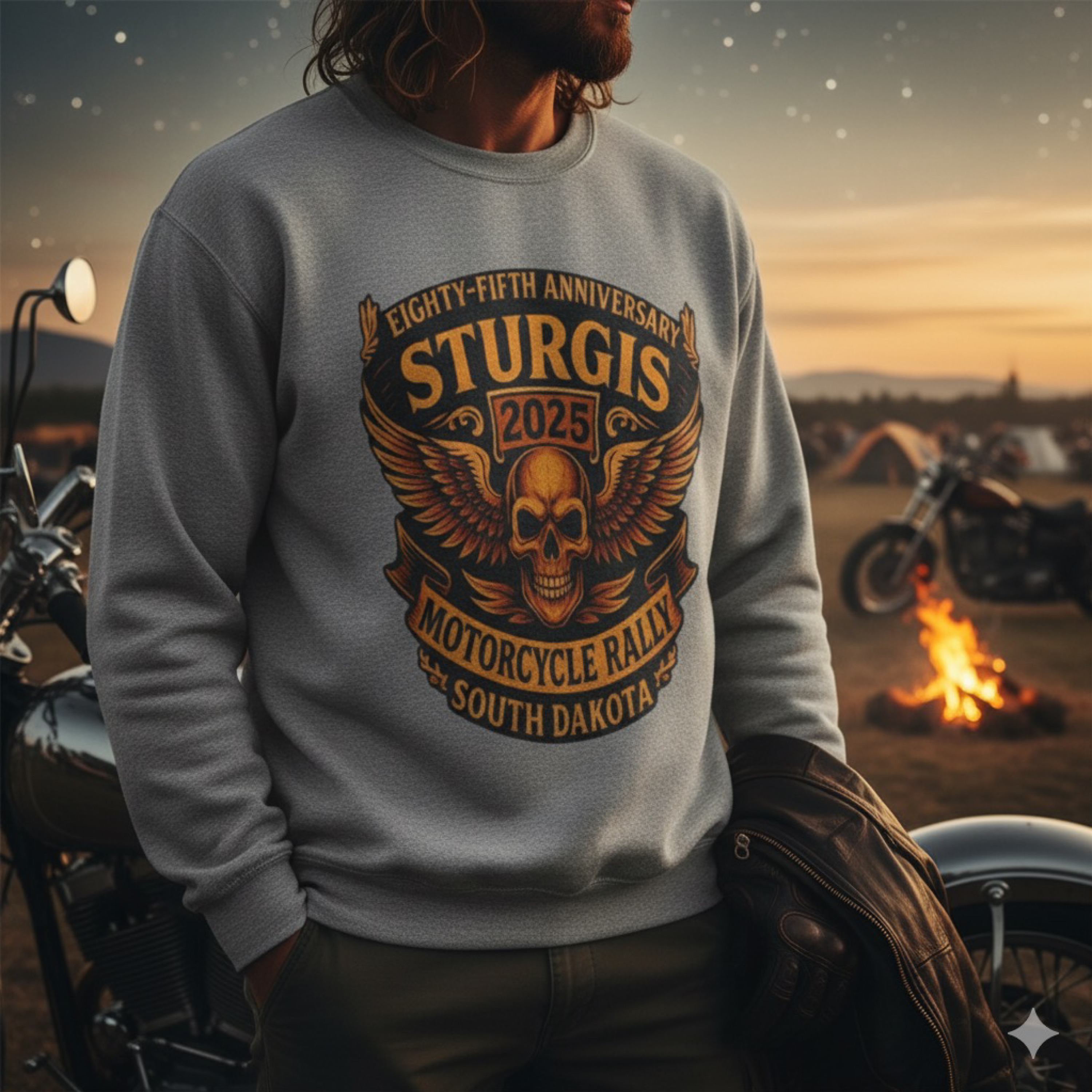 Sturgis 2025 85th Anniversary Motorcycle Rally Sweatshirt Unisex Biker Skull Crewneck Harley Davidson Indian Heavy Blend product thumbnail image