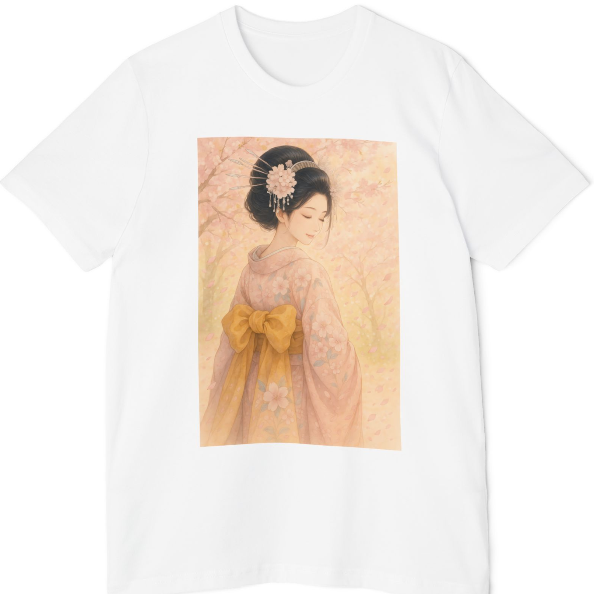 Cute Girl in Kimono Art T-Shirt - Japanese Style Unisex T-Shirt | Vintage Style Aesthetic Shirt | Gift for Art &amp; Culture Lovers